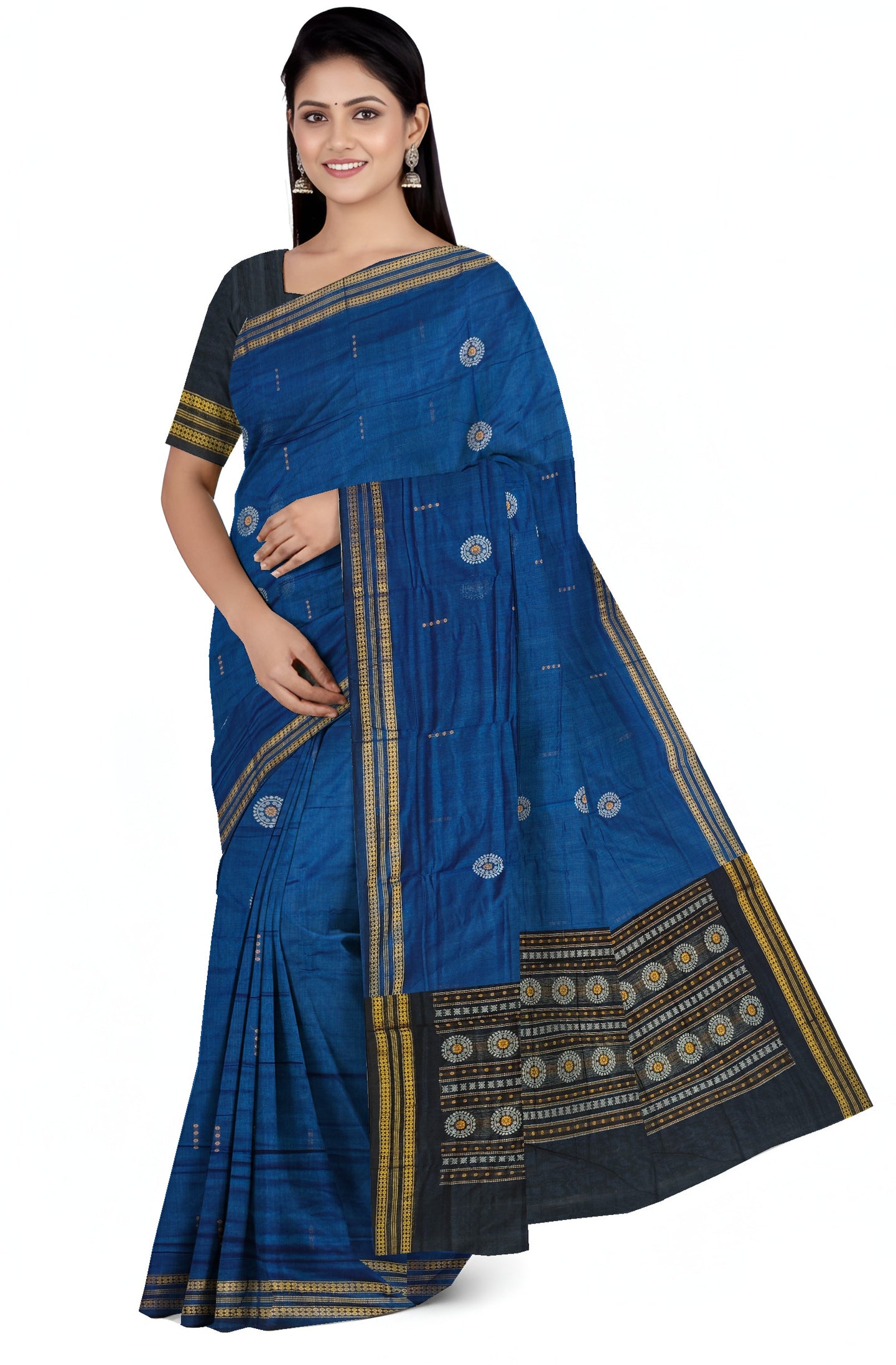 Blue Bomkai Butti Sambalapuri Saree | Odisha Handloom GI Tagged | Devnika