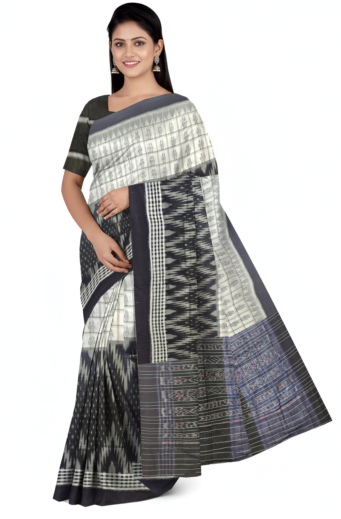 Black And White Mania Bandha Traditional Katiki Saree | Odisha Handloom GI Tagged | Devnika