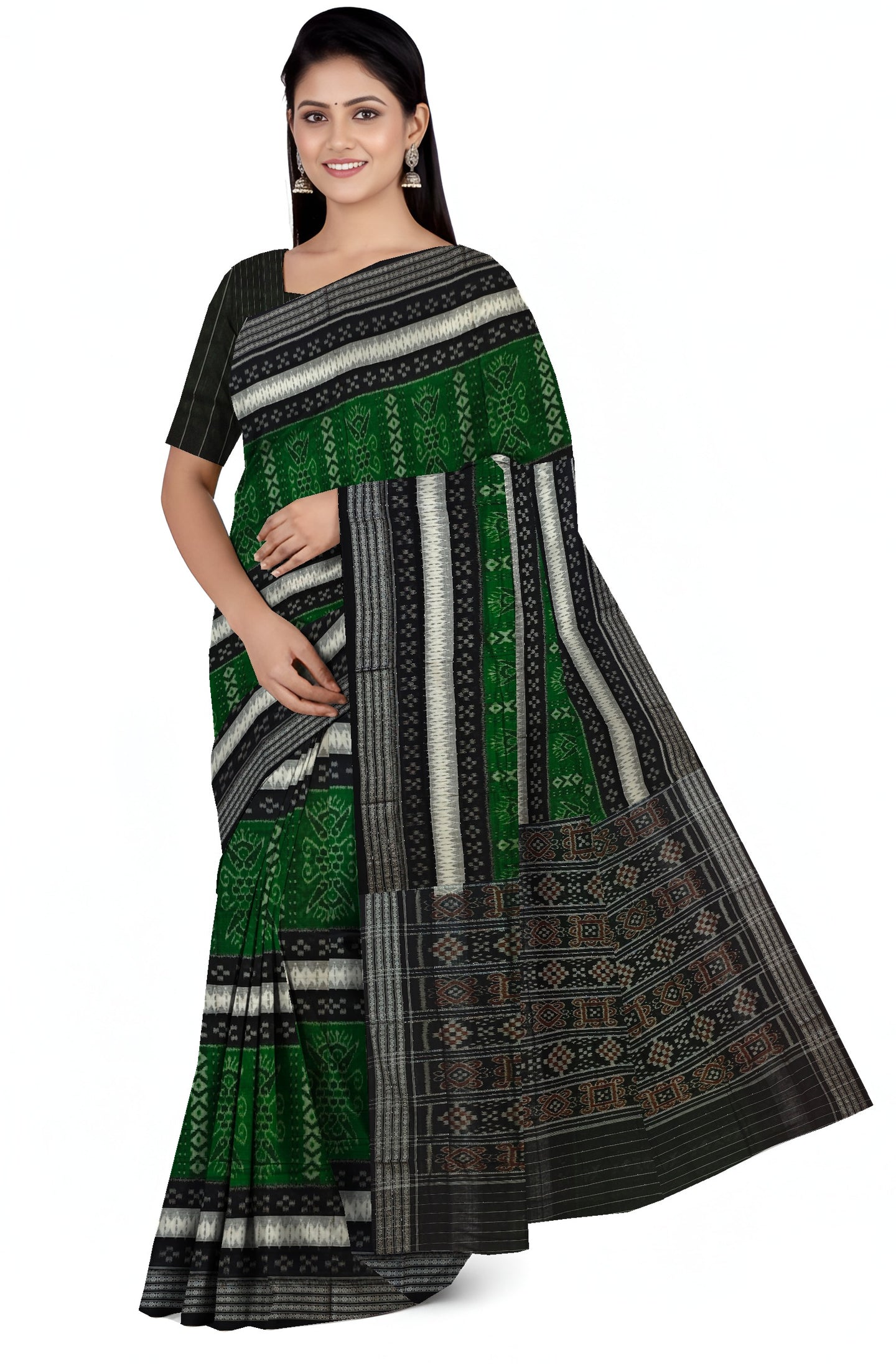 White Mania Bandha Traditional Katiki Saree | Odisha Handloom GI Tagged | Devnika