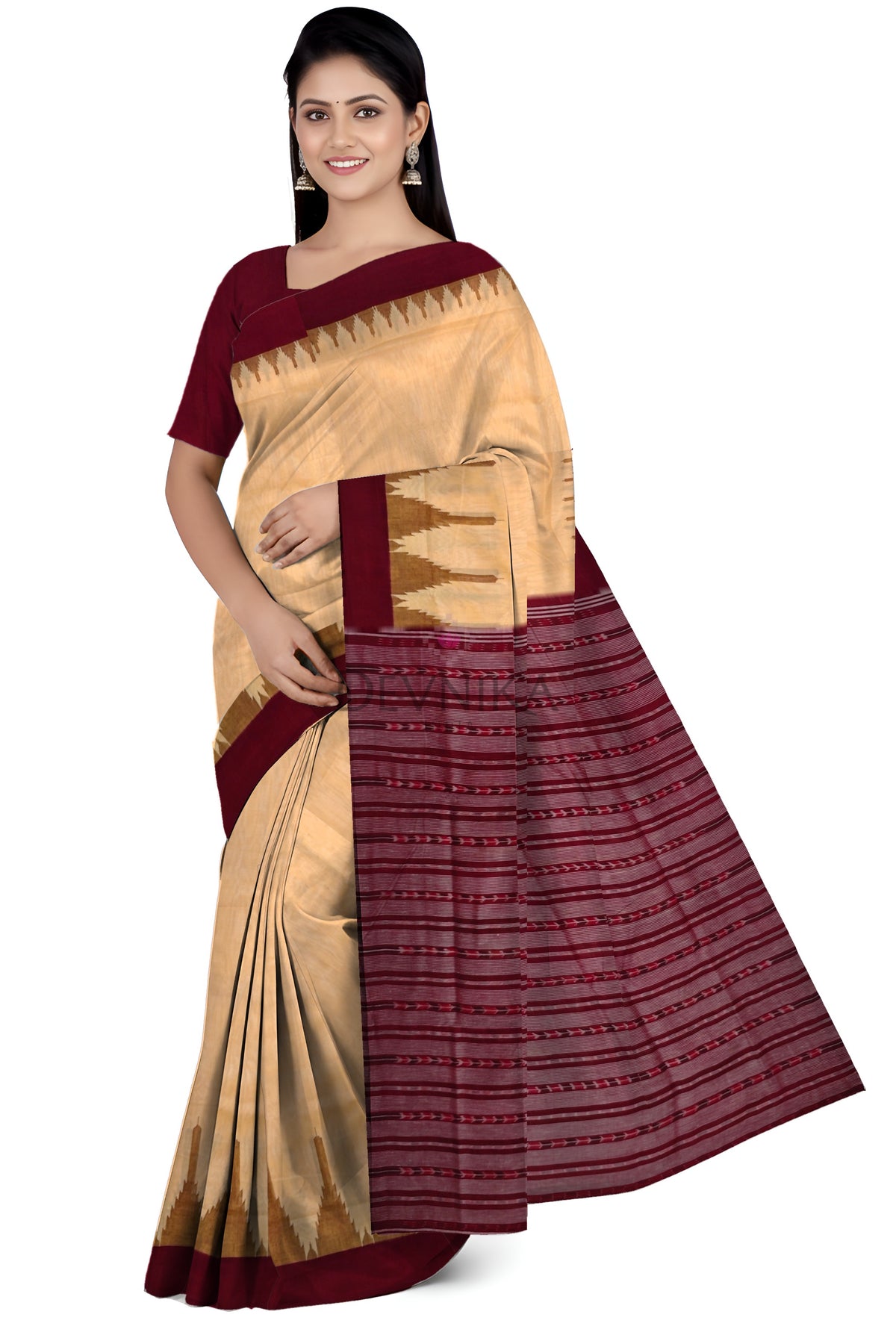 Peach Big Temple Boarder | Odisha Handloom GI Tagged | Devnika