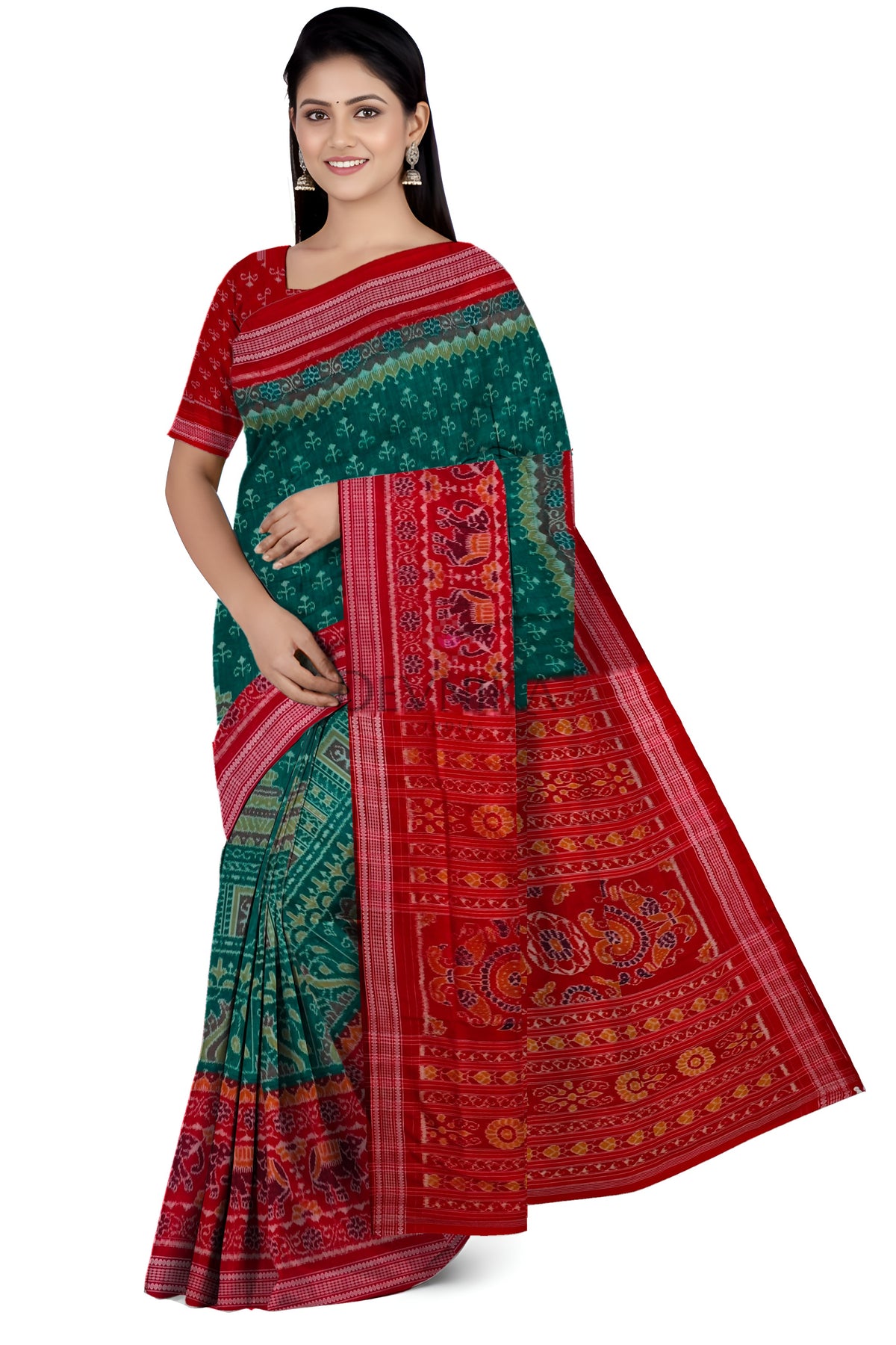 Green Konark Bandha Saree | Odisha Handloom GI Tagged | Devnika