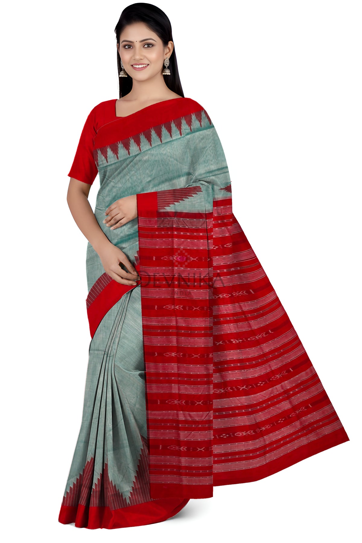 Light Green Big Temple Boarder Saree | Odisha Handloom GI Tagged | Devnika