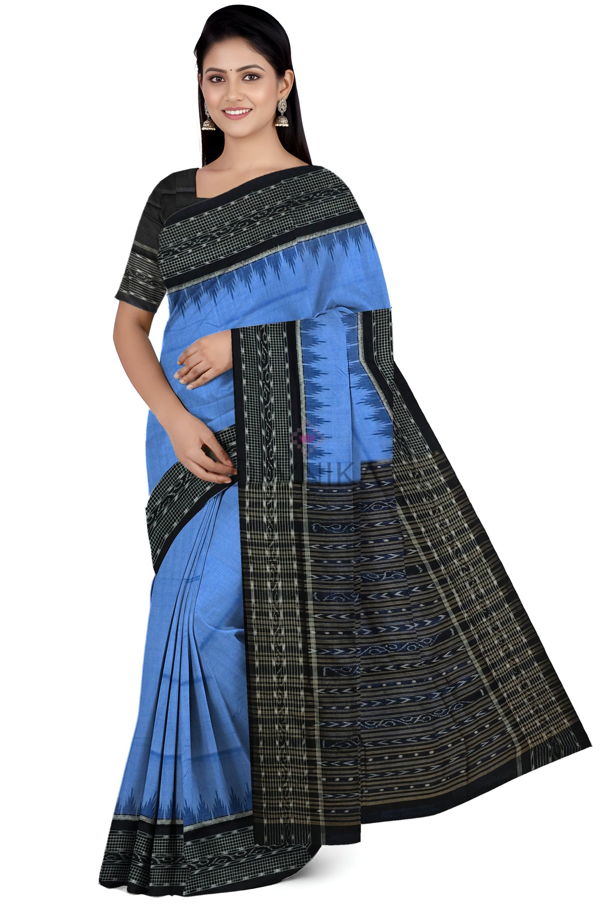 Blue Temple Border Bandha Saree | Odisha Handloom GI Tagged | Devnika