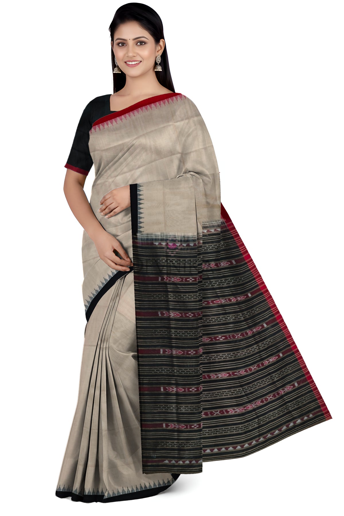 Light Chandan Ganga Jamuna Saree | Odisha Handloom GI Tagged | Devnika
