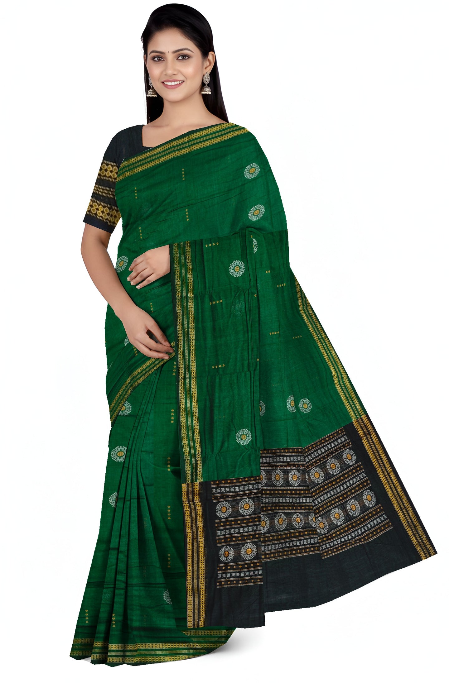 Green Bomkai Butti Sambalapuri Saree | Odisha Handloom GI Tagged | Devnika