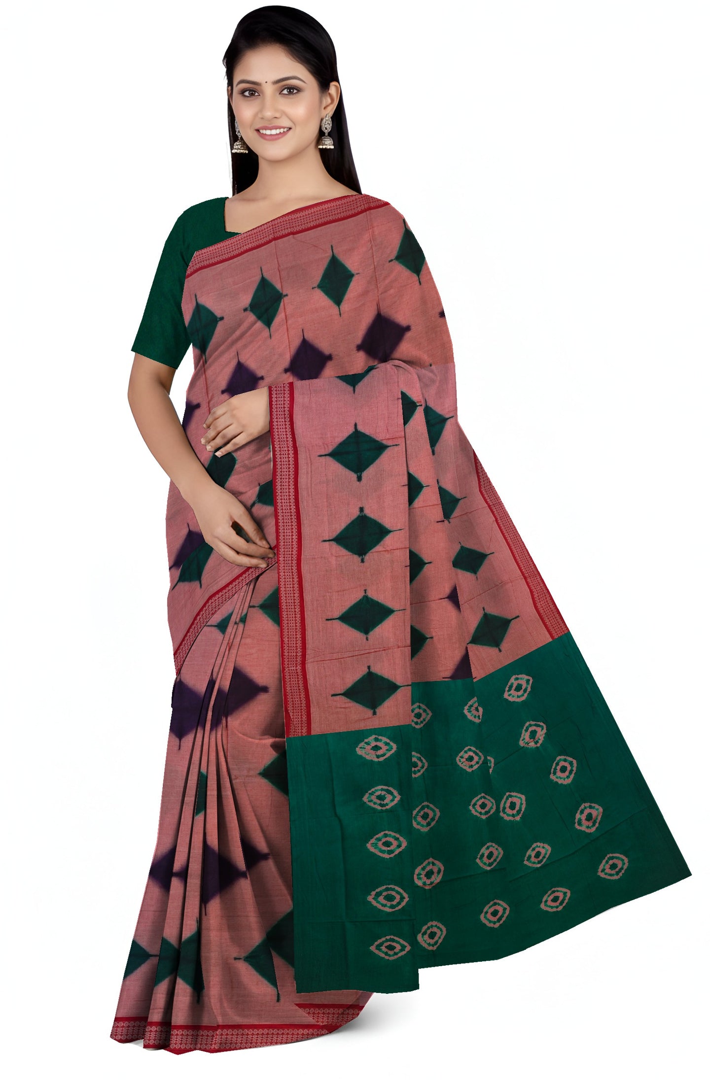 Shell Pink Sambalapuri Bandhini Saree | Odisha Handloom GI Tagged | Devnika