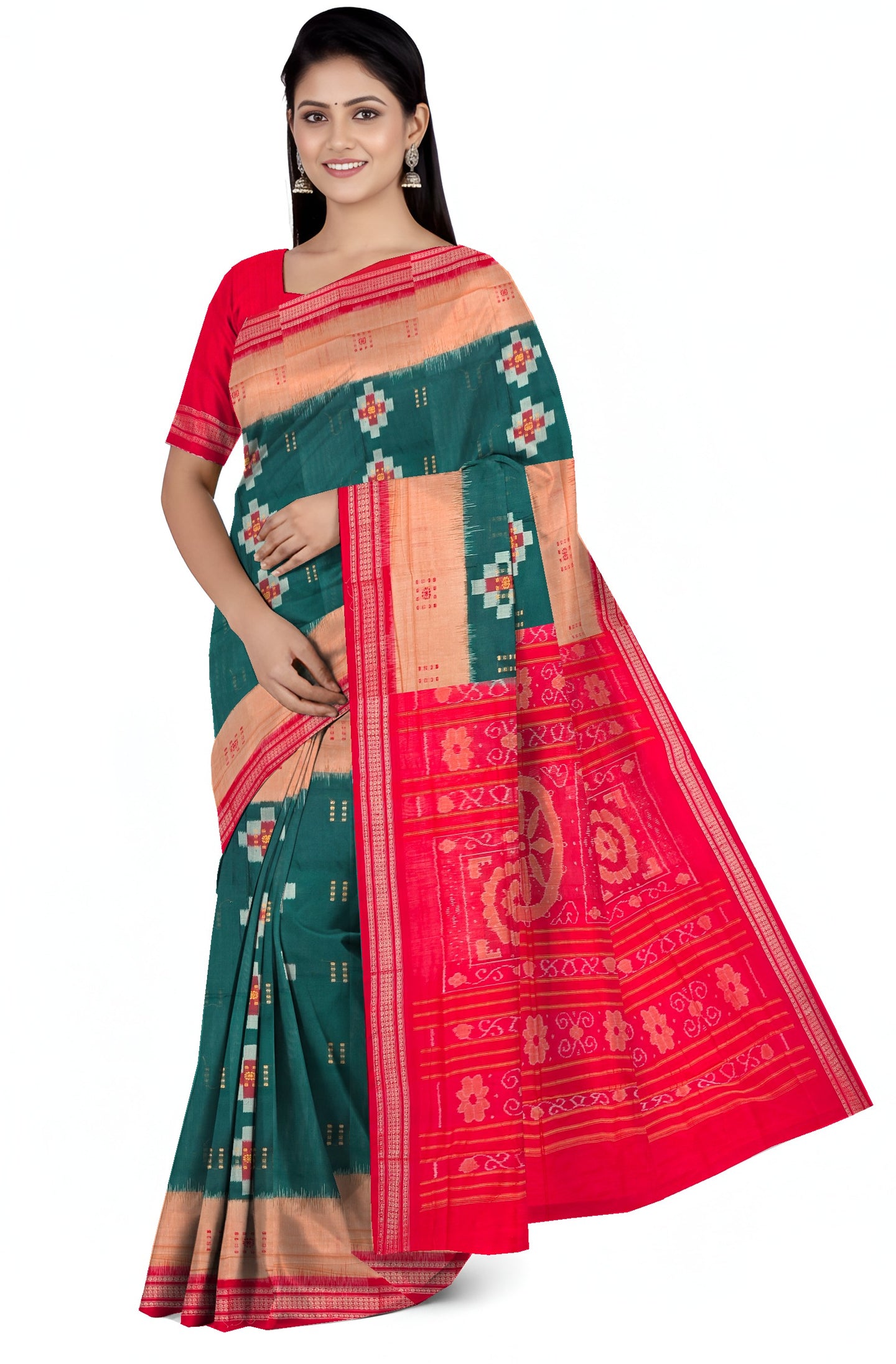 Deep Green Bandha Bomkai Saree | Odisha Handloom GI Tagged | Devnika