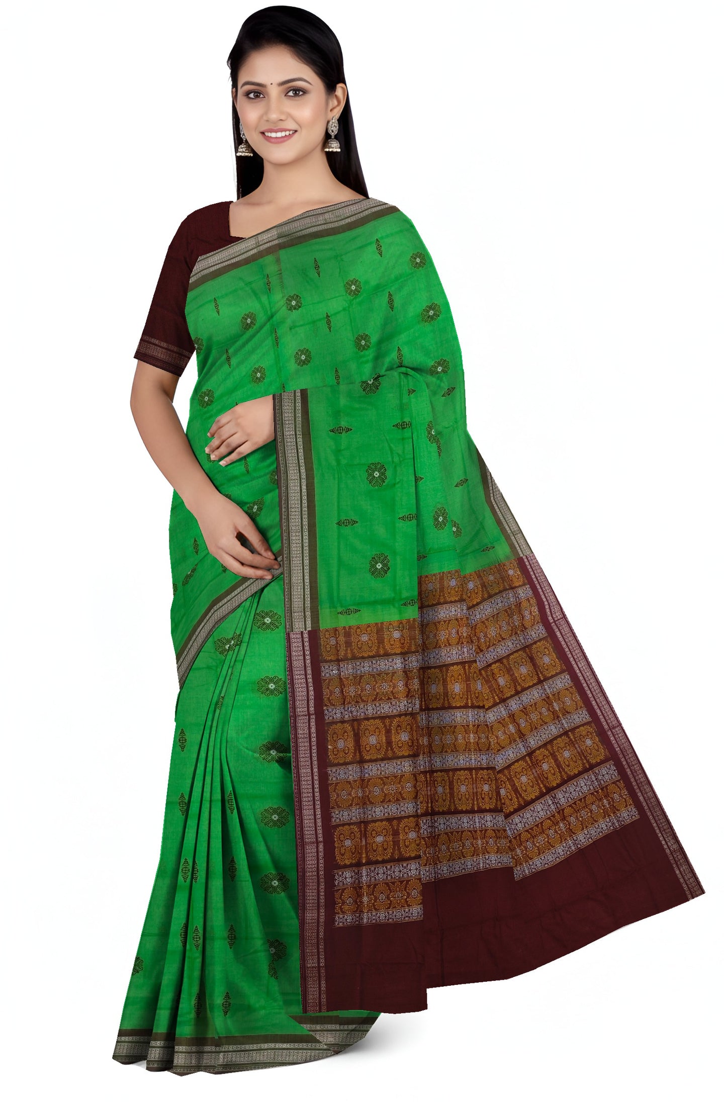 Parrot Green Bomkai Sambalapuri Saree