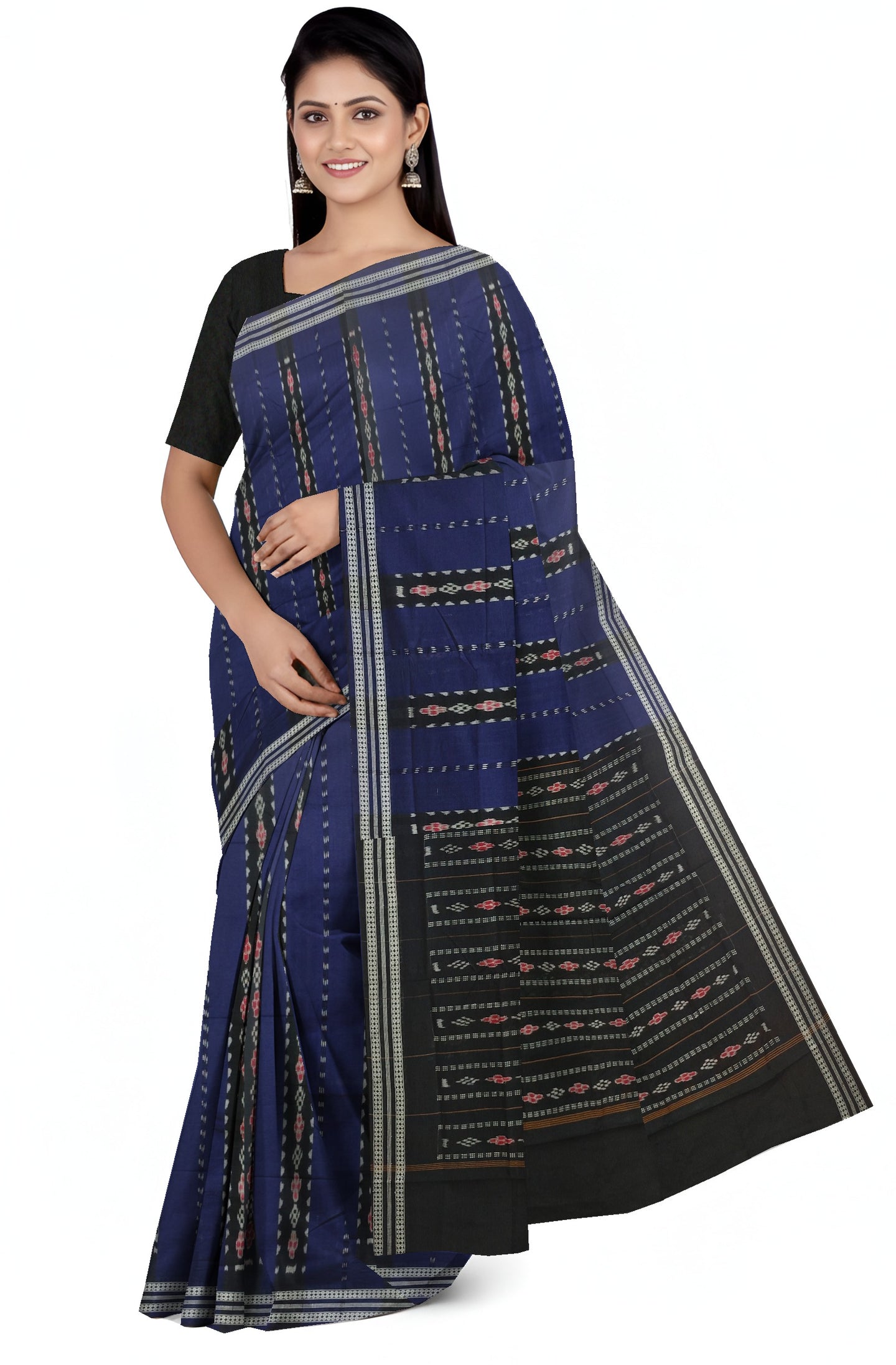 Blue And Black Line Bandha Saree | Odisha Handloom GI Tagged | Devnika