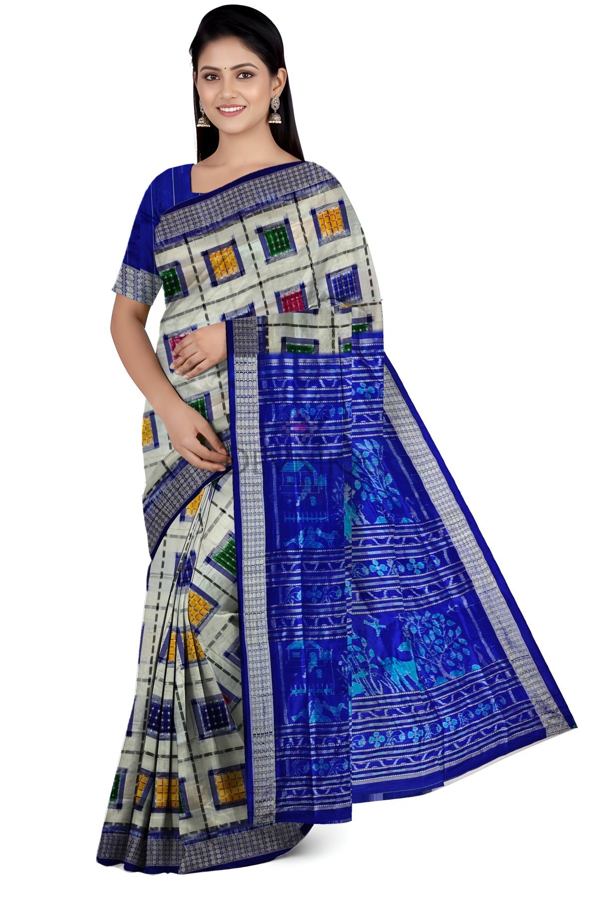 White Aswini Pata Saree | Odisha Handloom GI Tagged | Devnika