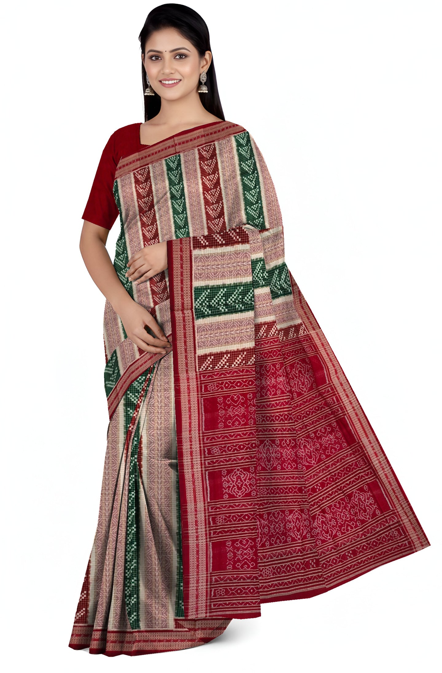 Maroon & Green Bandha Pasapalli Saree | Odisha Handloom | Devnika