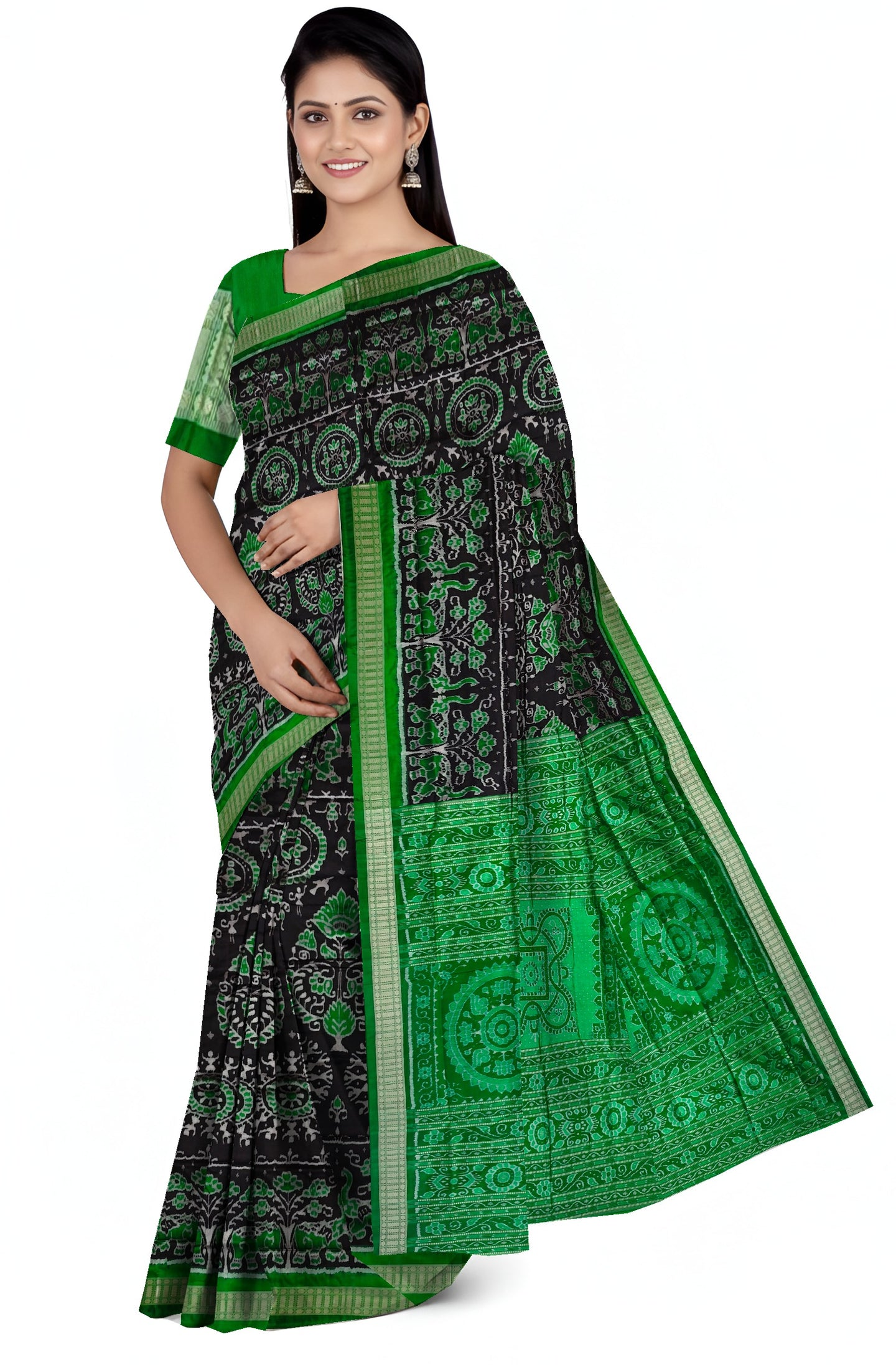 Black & Green Traditional Body Bandha Saree | Odisha Handloom GI Tagged | Devnika