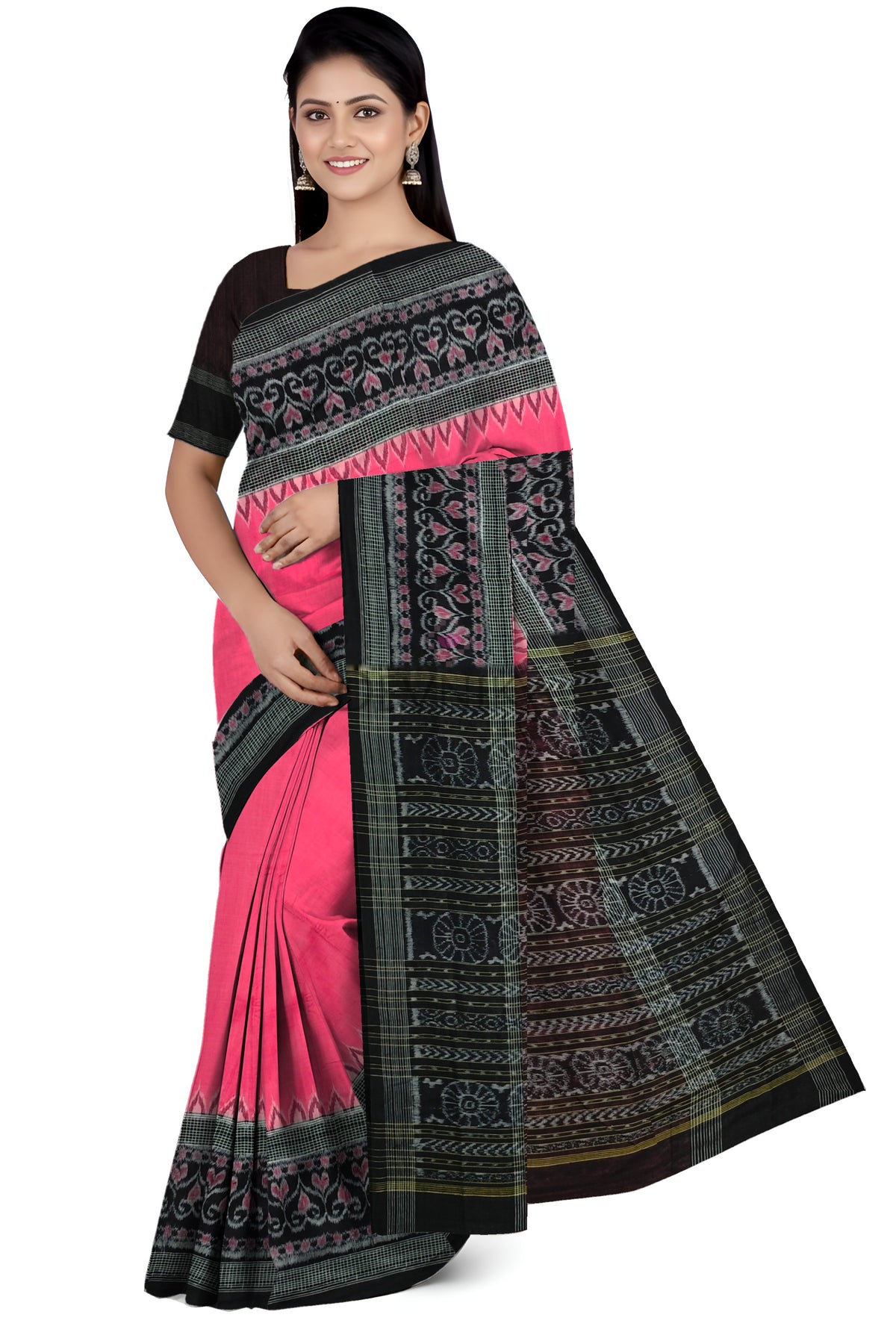 Pink Temple Border Bandha Saree | Odisha Handloom GI Tagged | Devnika