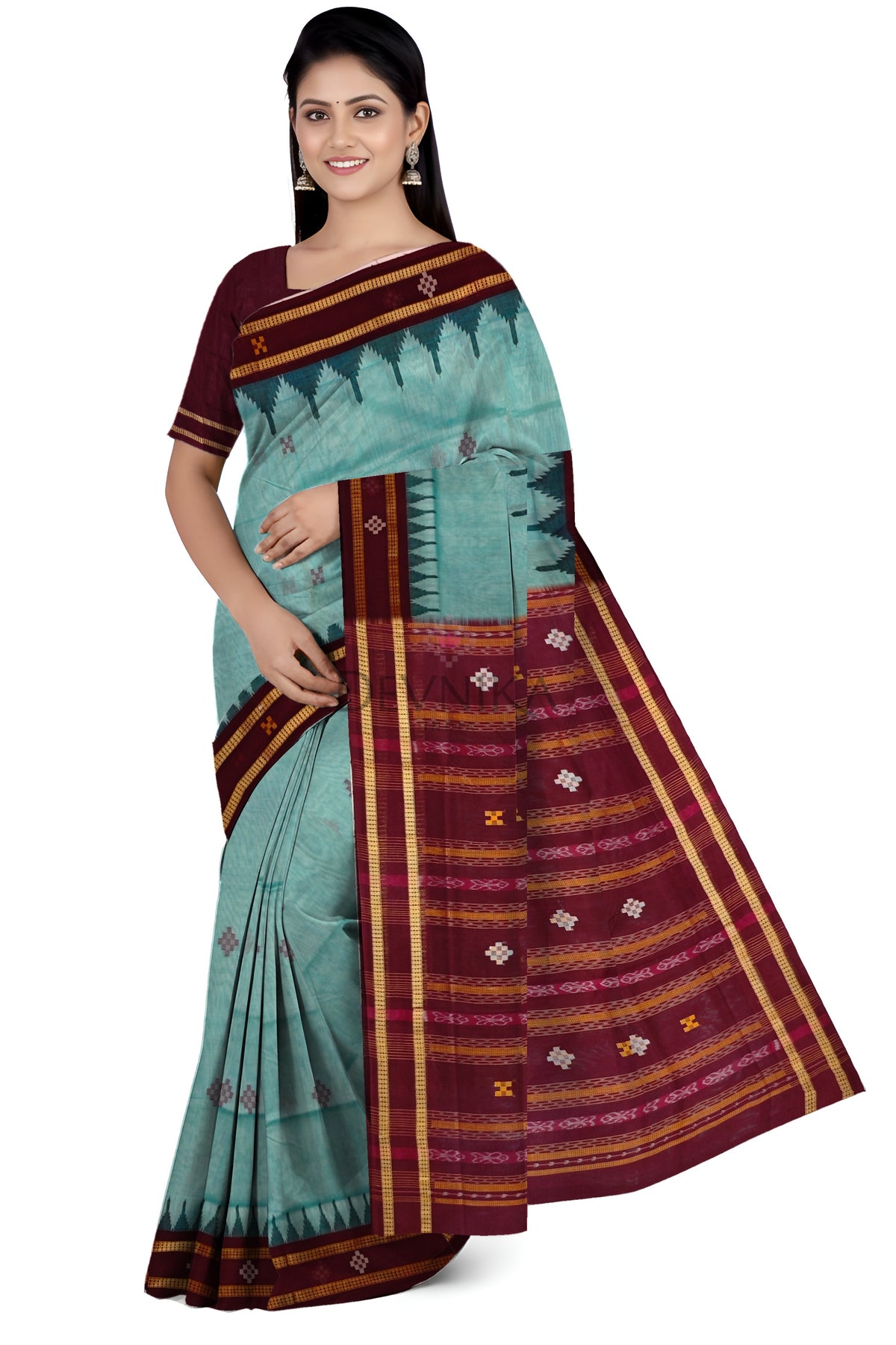 Light Green Boarder Pasapalli Saree | Odisha Handloom GI Tagged | Devnika