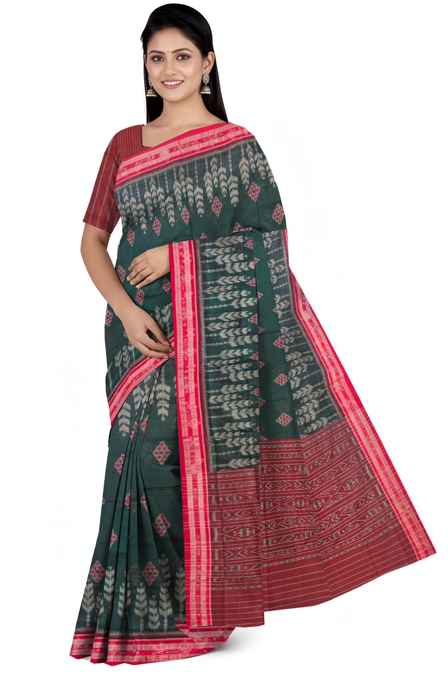 Bottle Green Mania Bandha Traditional Katiki Saree | Odisha Handloom GI Tagged | Devnika
