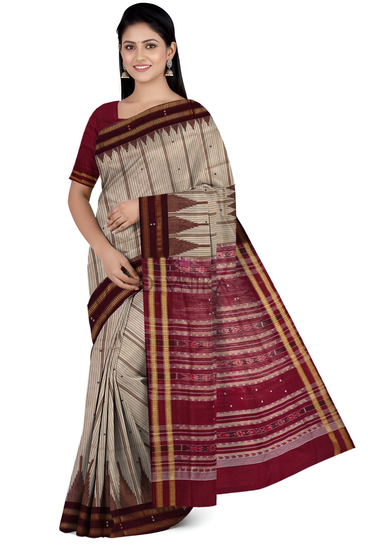Chandan Big Temple Boarder Saree | Odisha Handloom GI Tagged | Devnika