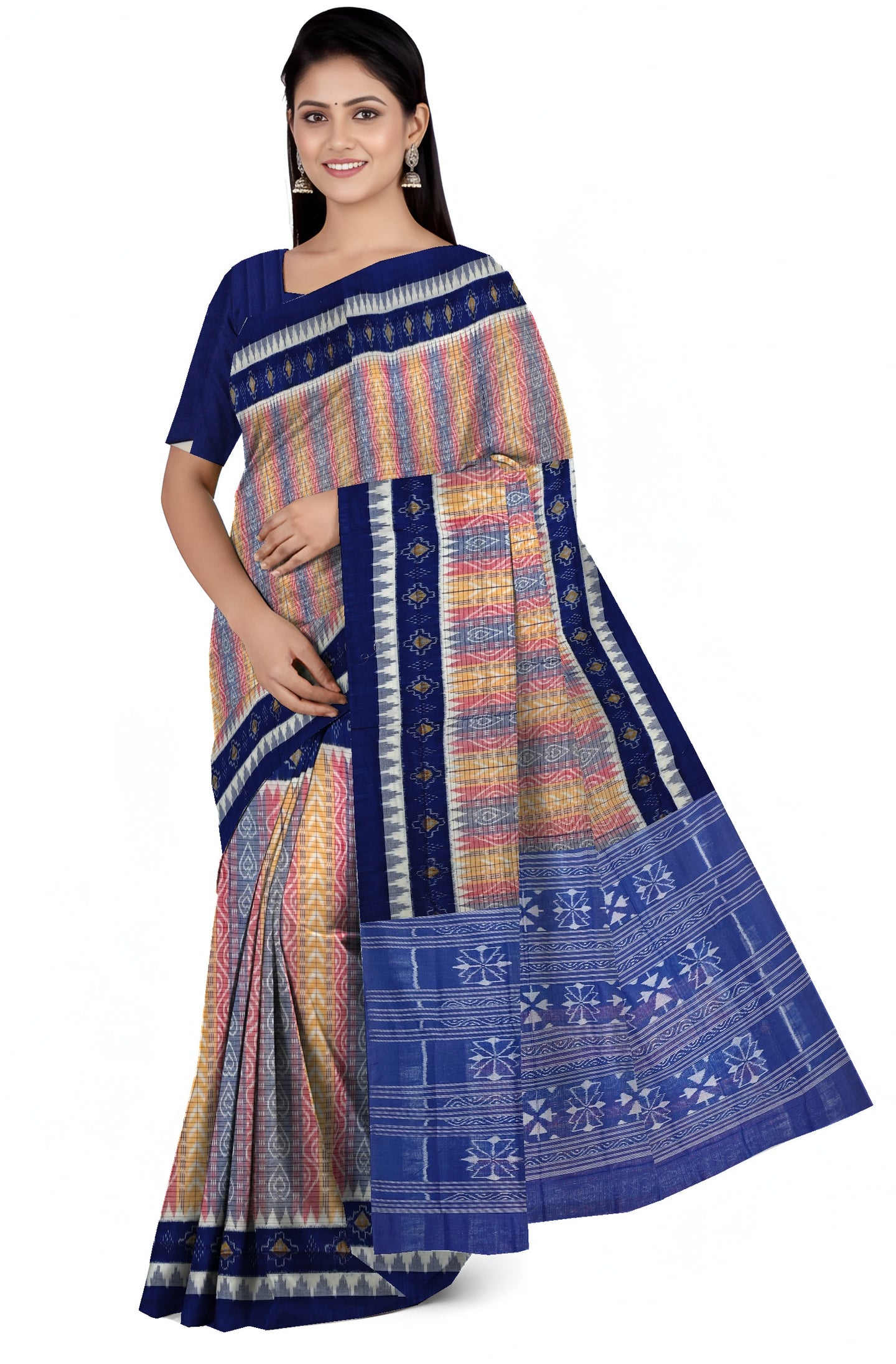 Blue Red Yellow Body Bandha Saree