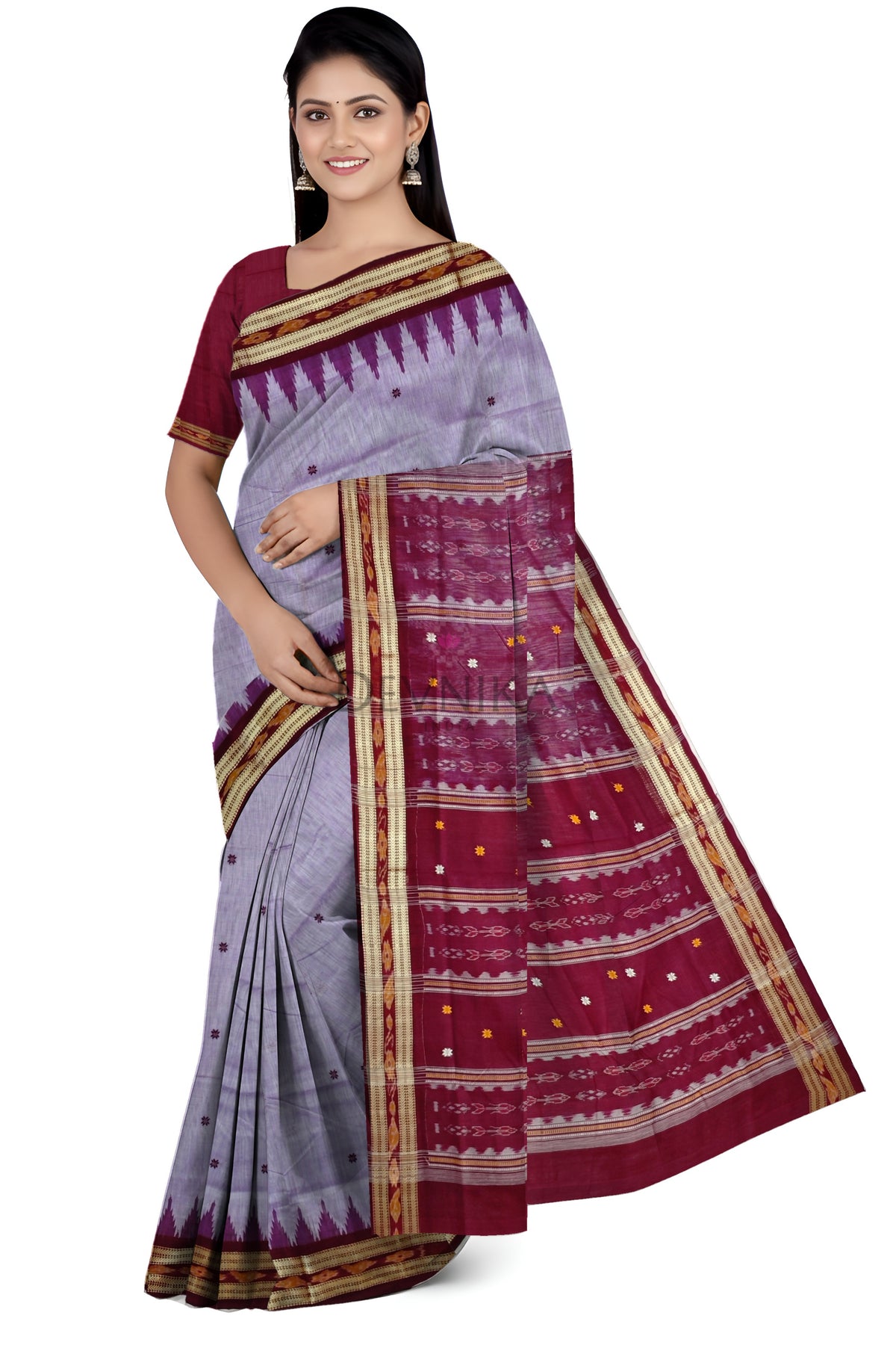 Purple Bandha Border Cotton Bapta Saree | Odisha Handloom GI Tagged | Devnika