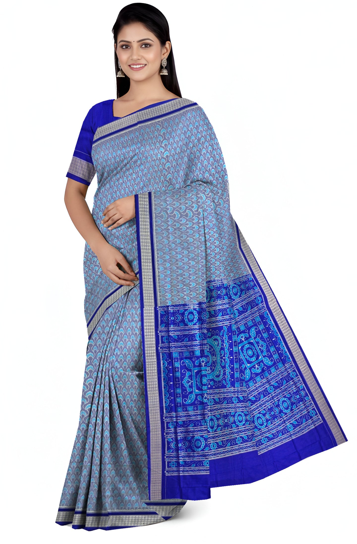 Light Blue Traditional Body Bandha Saree | Odisha Handloom GI Tagged | Devnika