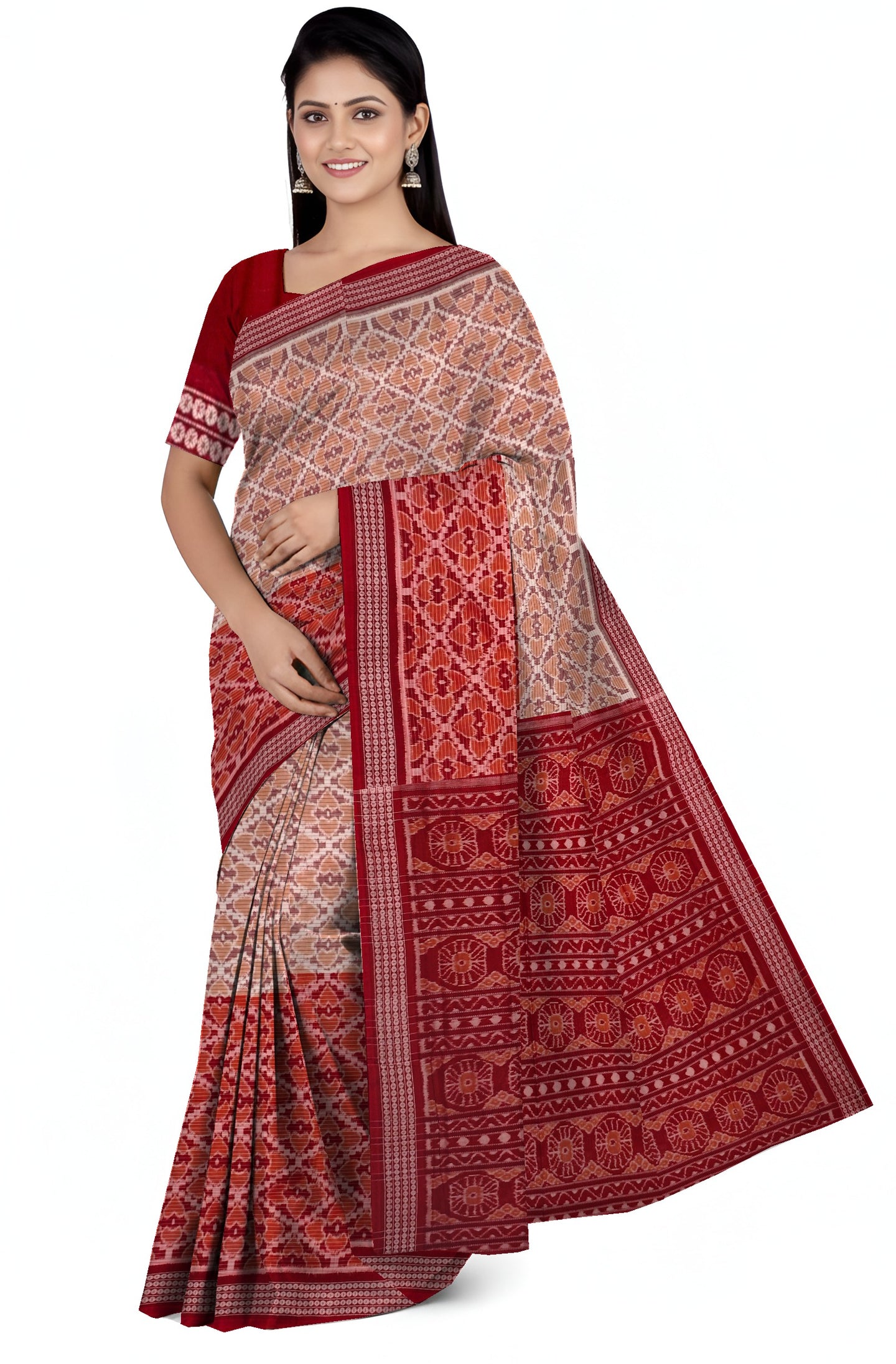 Chandan Maroon Half Half Body Bandha Saree