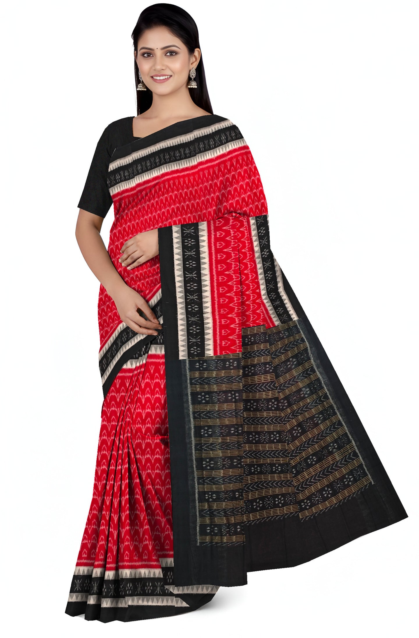 Red Double Temple Border Bandha Saree