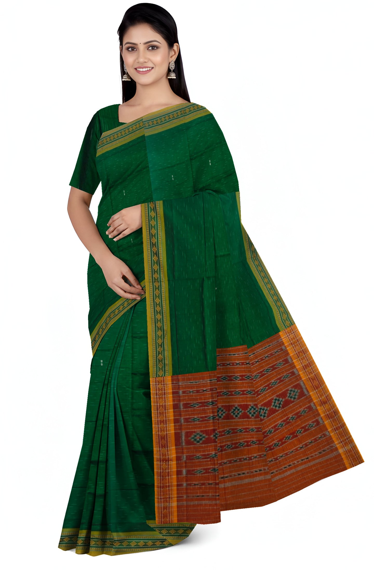 Green Bomkai Border Pasapalli Saree | Odisha Handloom GI Tagged | Devnika