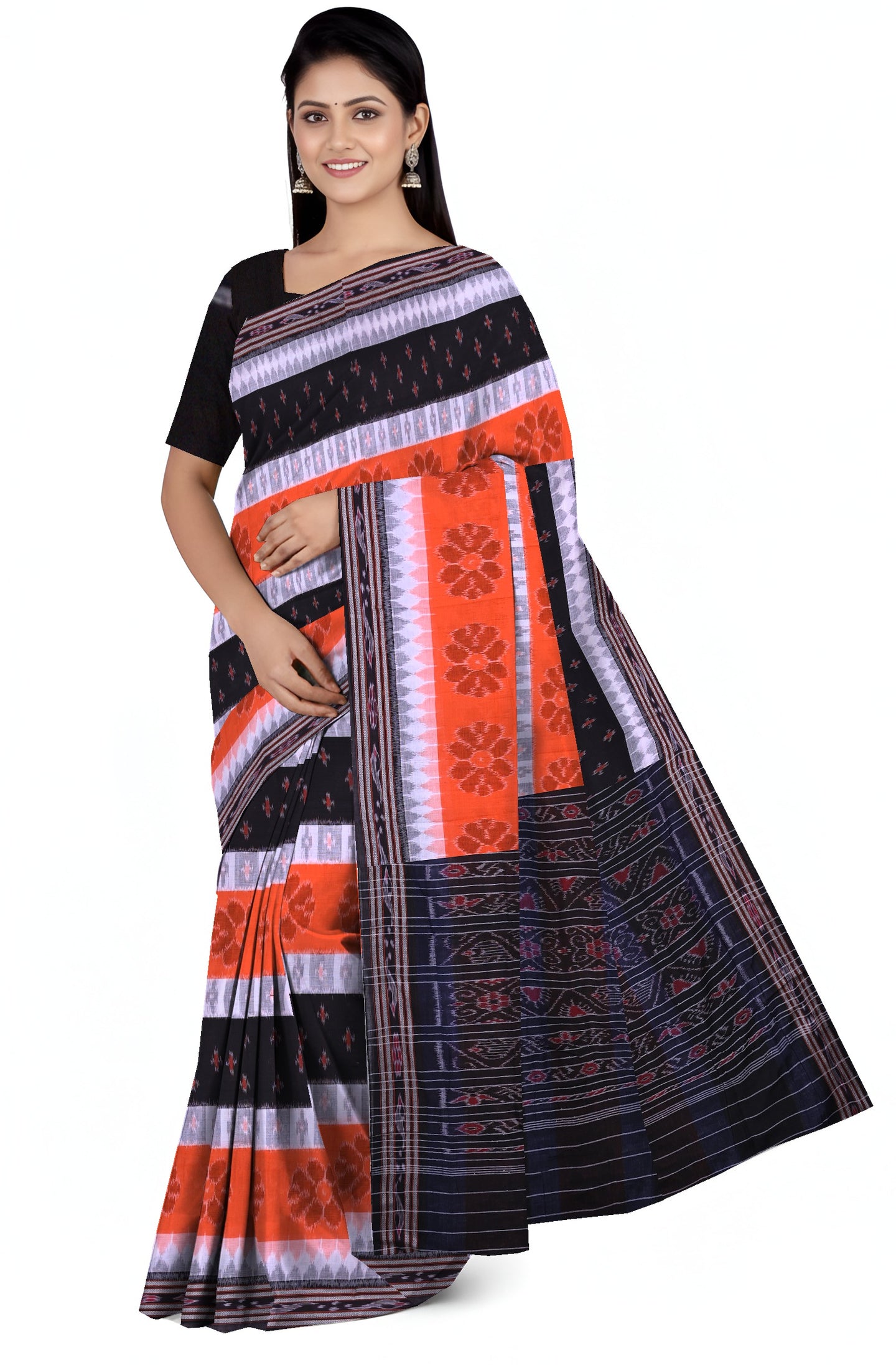 Orange Black Mania Bandha Traditional Katiki Saree