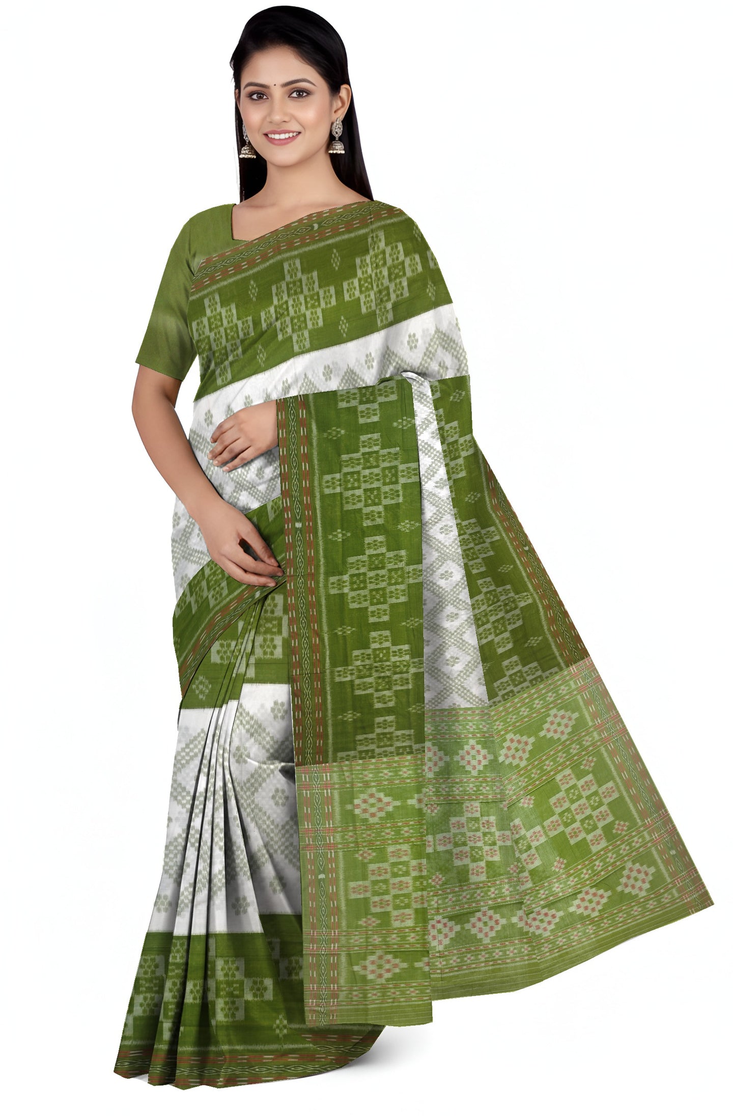 White  Mania Bandha Traditional Katiki Saree | Odisha Handloom GI Tagged | Devnika