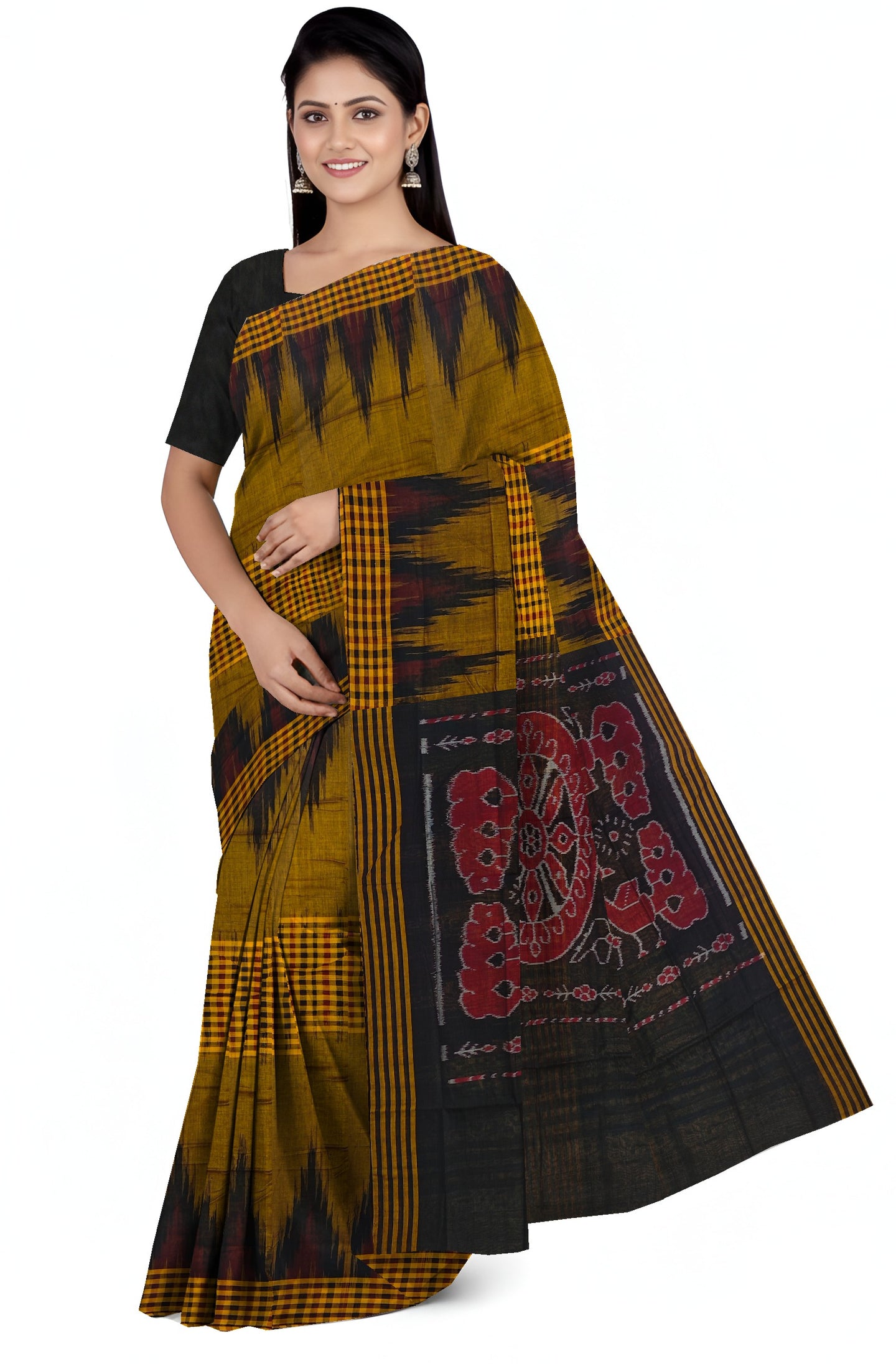 Golden Yellow Mania Bandha Traditional Katiki Saree | Odisha Handloom GI Tagged | Devnika