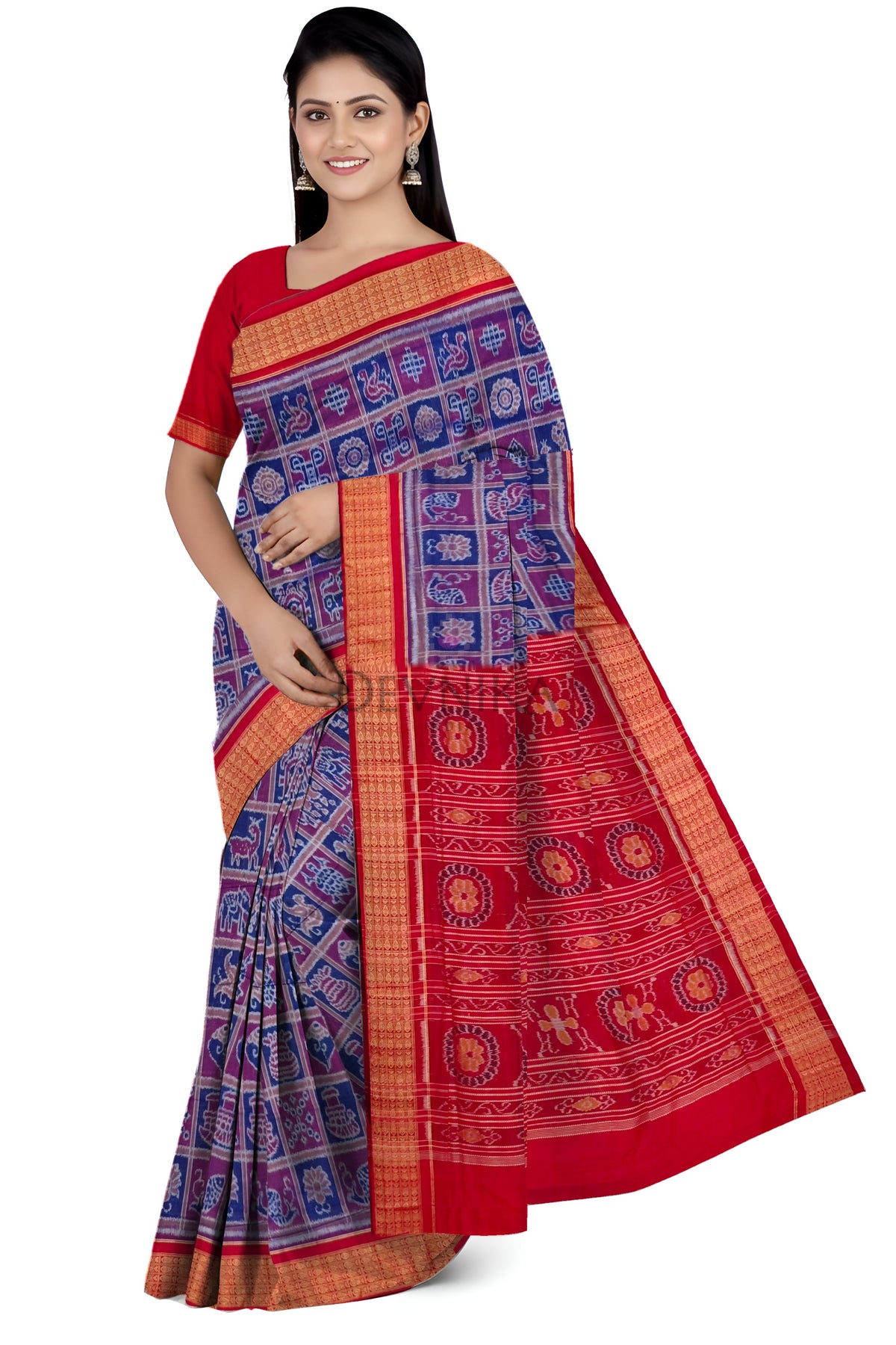 Blue Magenta Naba Kothi Saree | Odisha Handloom GI Tagged | Devnika