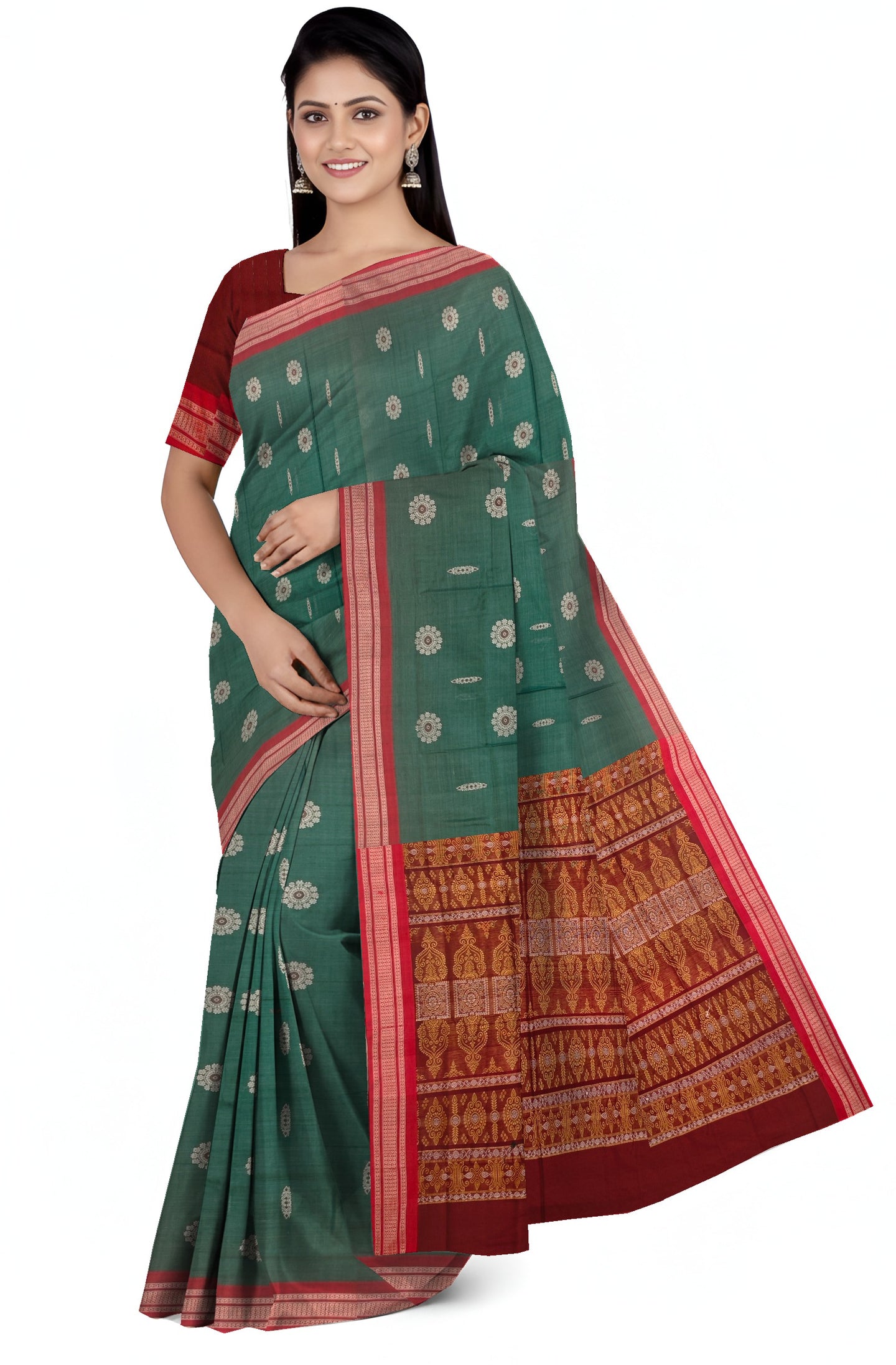 Teal Green Bomkai Sambalapuri Saree