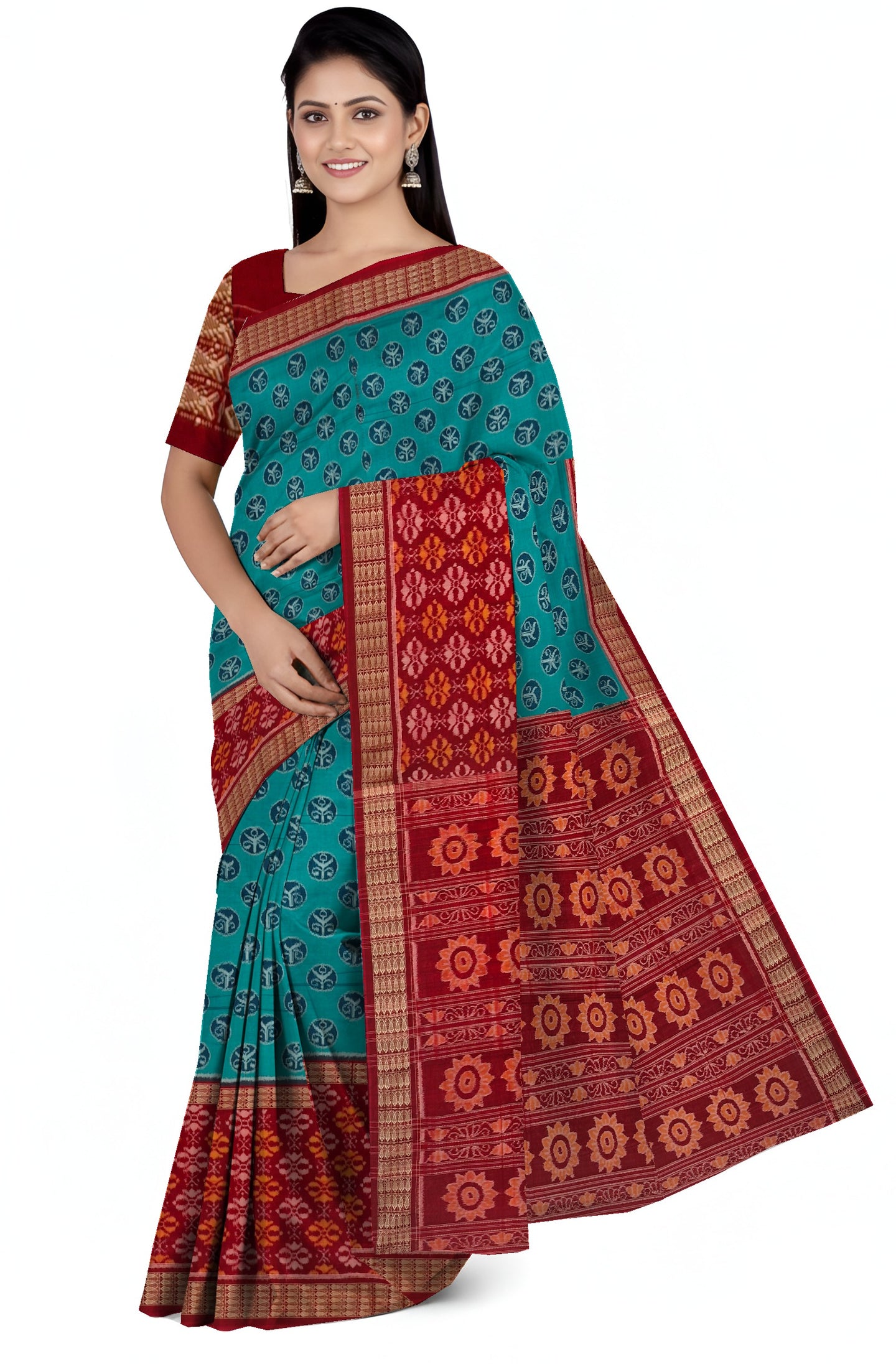 Teal Green Half Half Body Bandha Saree | Odisha Handloom GI Tagged | Devnika