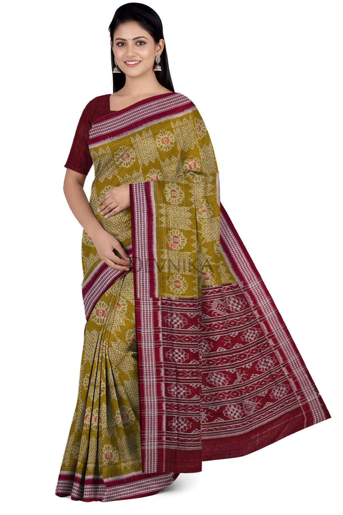 Olive Green Body Bandha Saree | Odisha Handloom GI Tagged | Devnika