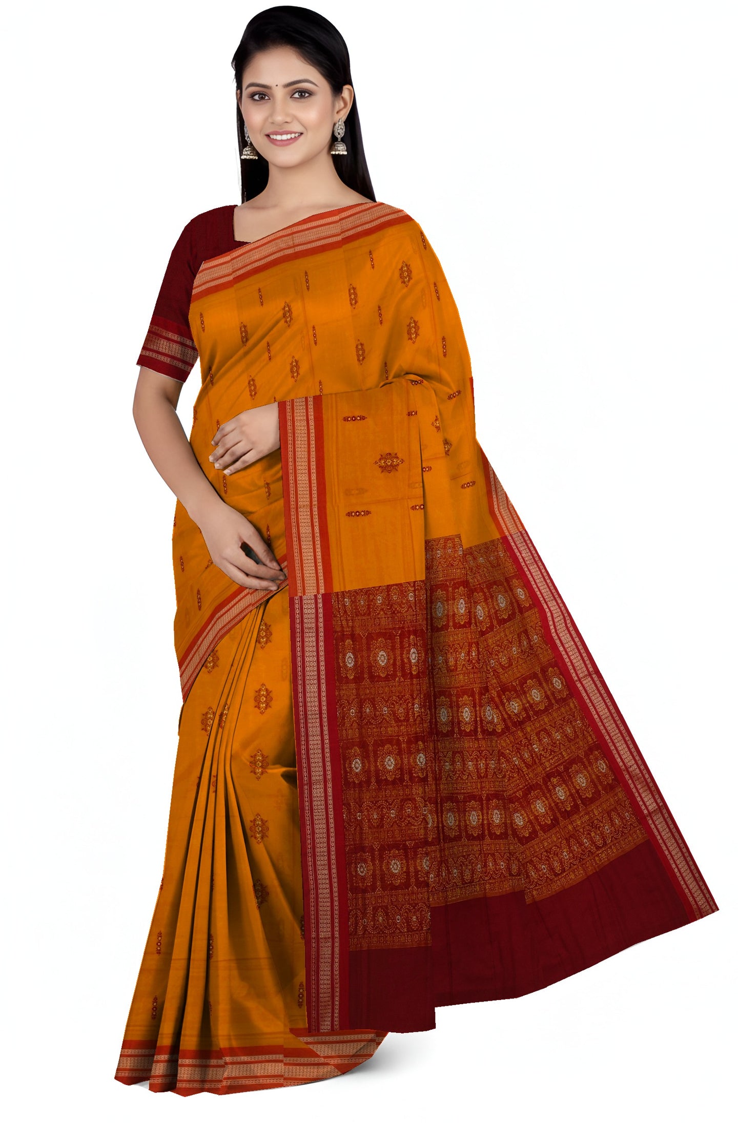 Golden Yellow Bomkai Sambalapuri Saree