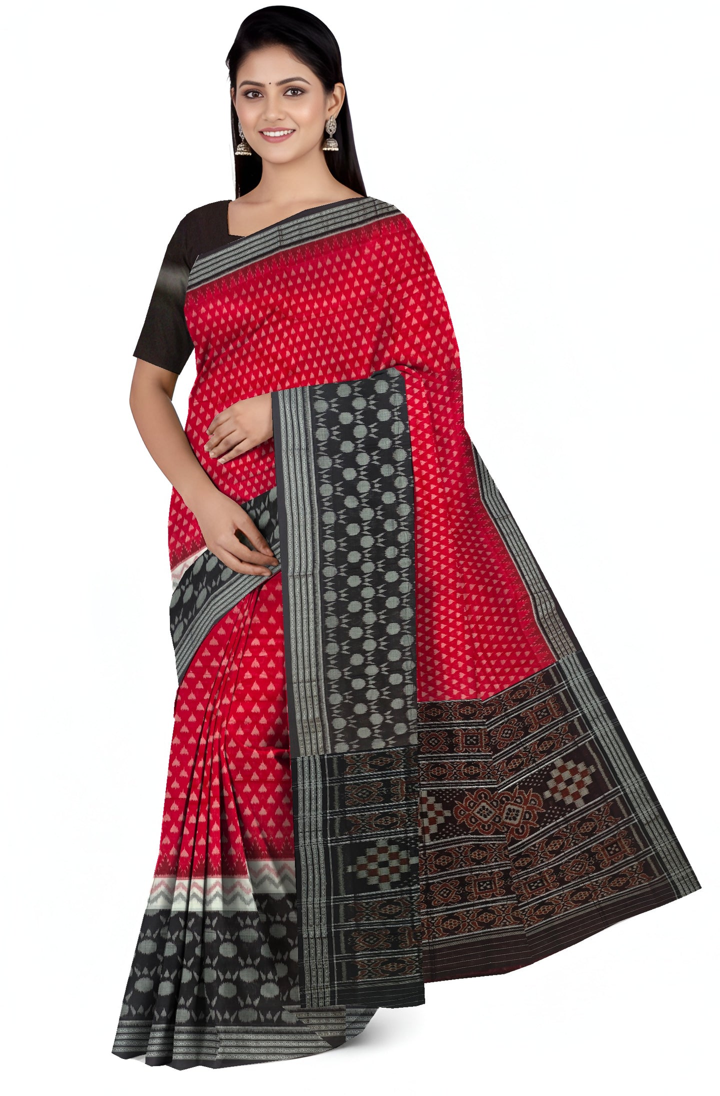 Red And White Mania Bandha Traditional Katiki Saree | Odisha Handloom GI Tagged | Devnika