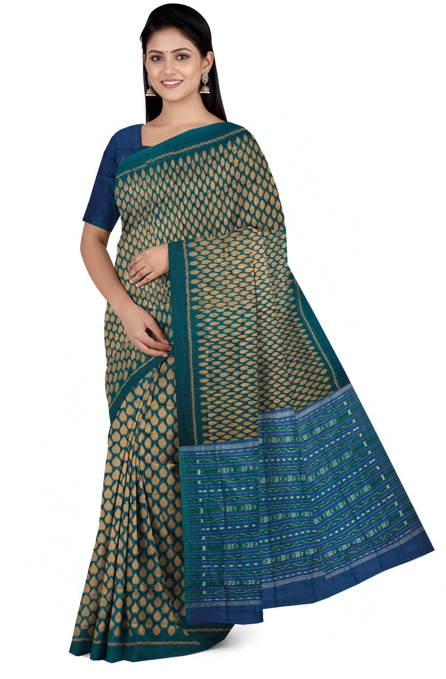 Green And Golden Tikili Bandha Saree