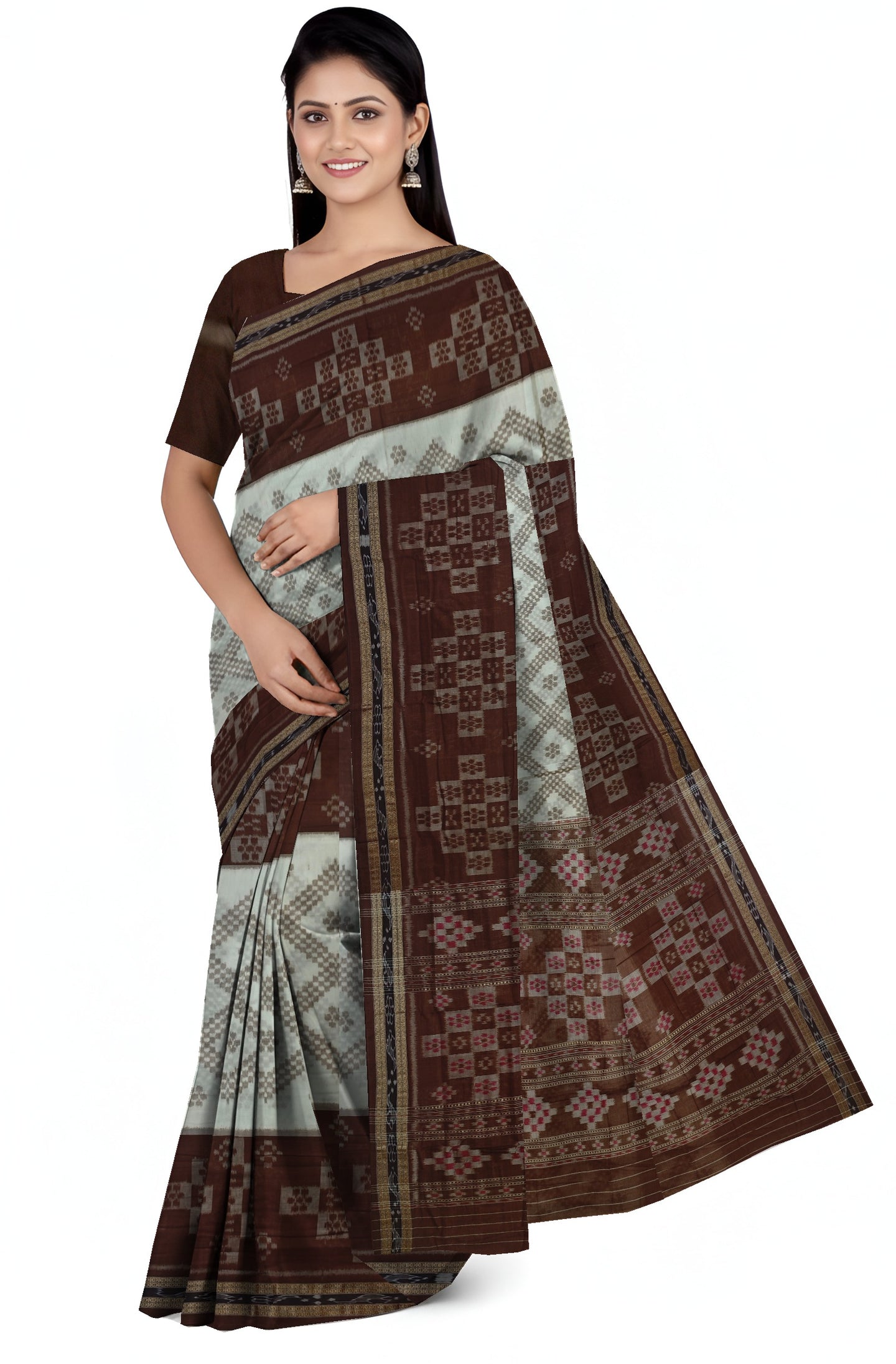 White Mania Bandha Traditional Katiki Saree | Odisha Handloom GI Tagged | Devnika