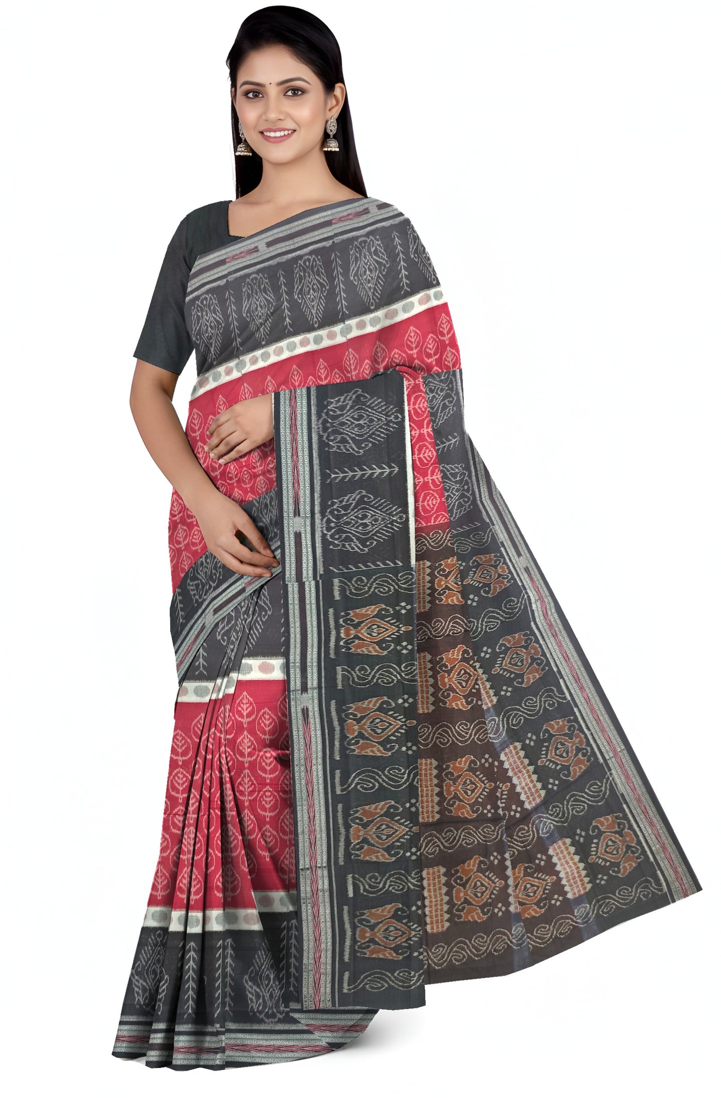 Maroon And White Mania Bandha Traditional Katiki Saree | Odisha Handloom GI Tagged | Devnika