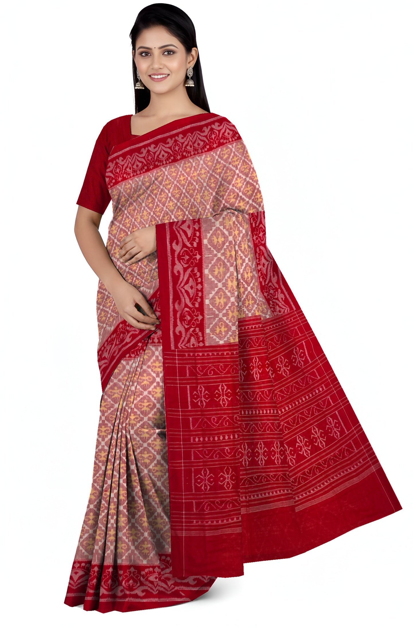 Cross Red Teracota Bandha Saree