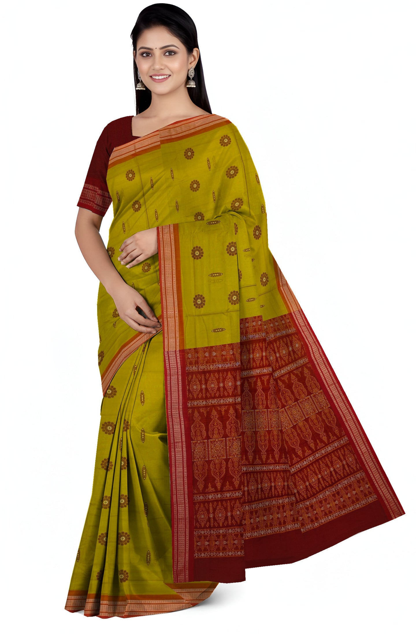 Lemon Green Bomkai Sambalapuri Saree
