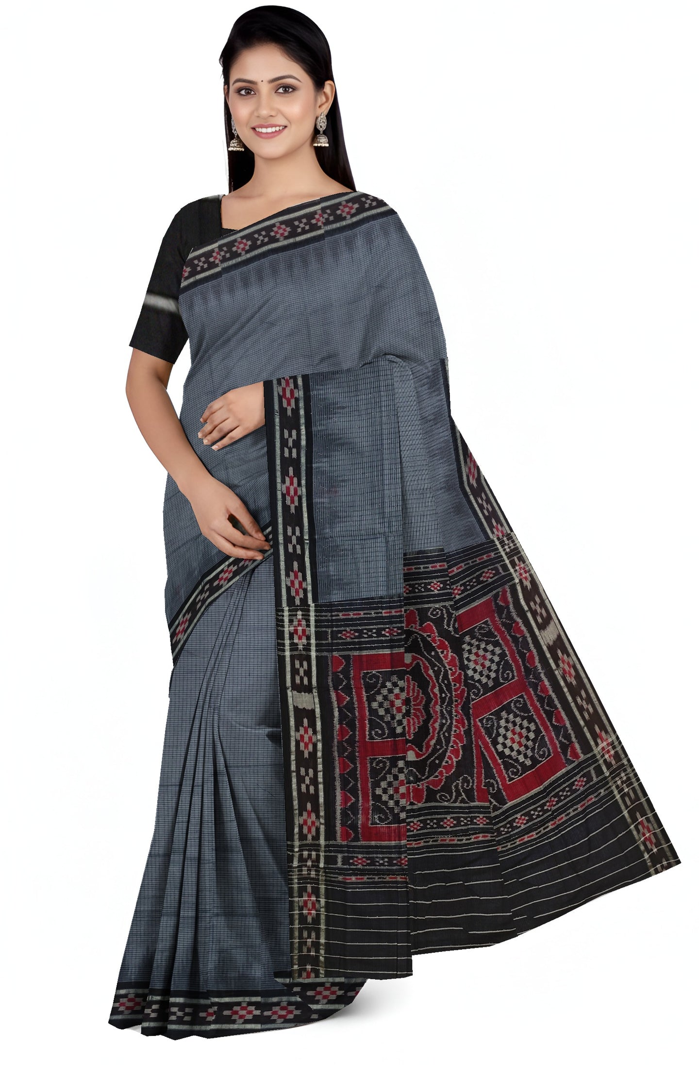 Grey Mania Bandha Border Pasapalli Saree | Odisha Handloom GI Tagged | Devnika