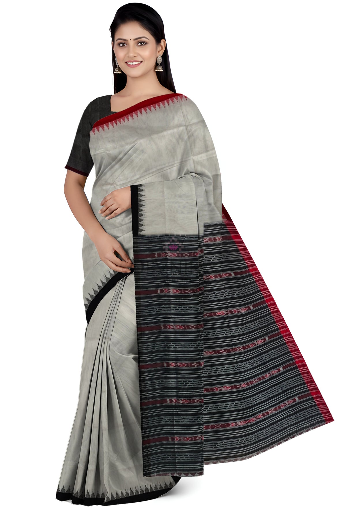 White Ganga Jamuna Saree | Odisha Handloom GI Tagged | Devnika