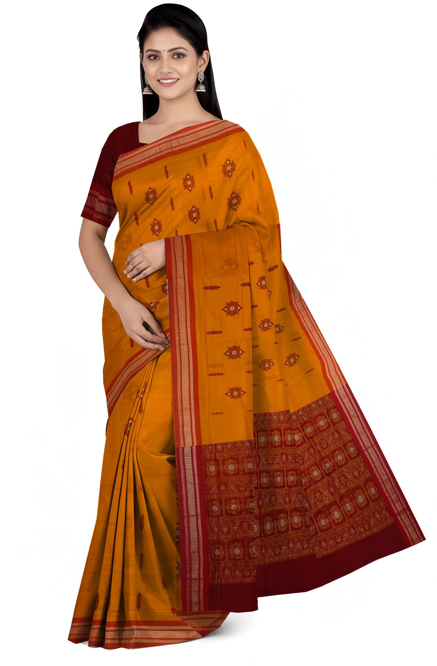 Golden Yellow Bomkai Sambalapuri Saree
