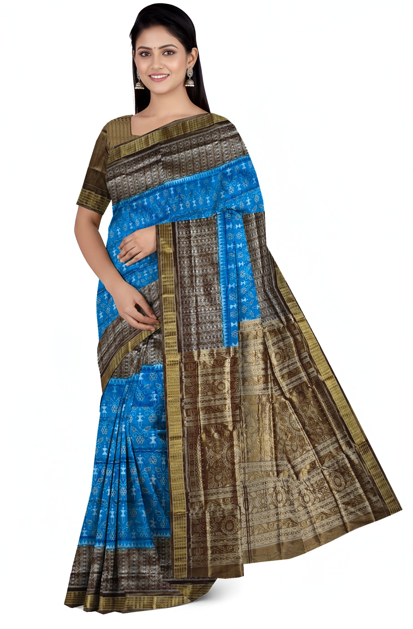 Copper Sulphate Half Body Bandha Tissue Silk Saree | Odisha Handloom GI Tagged | Devnika