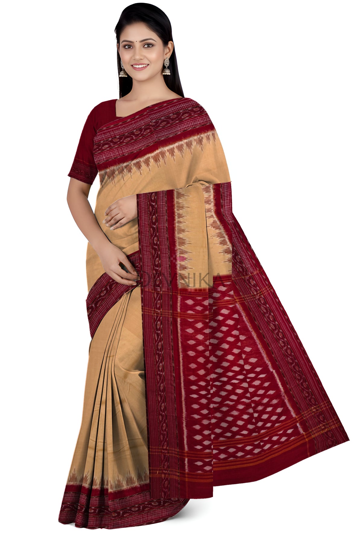Chandan Temple Border Bandha Saree(High School Teacher Saree) | Odisha Handloom GI Tagged | Devnika