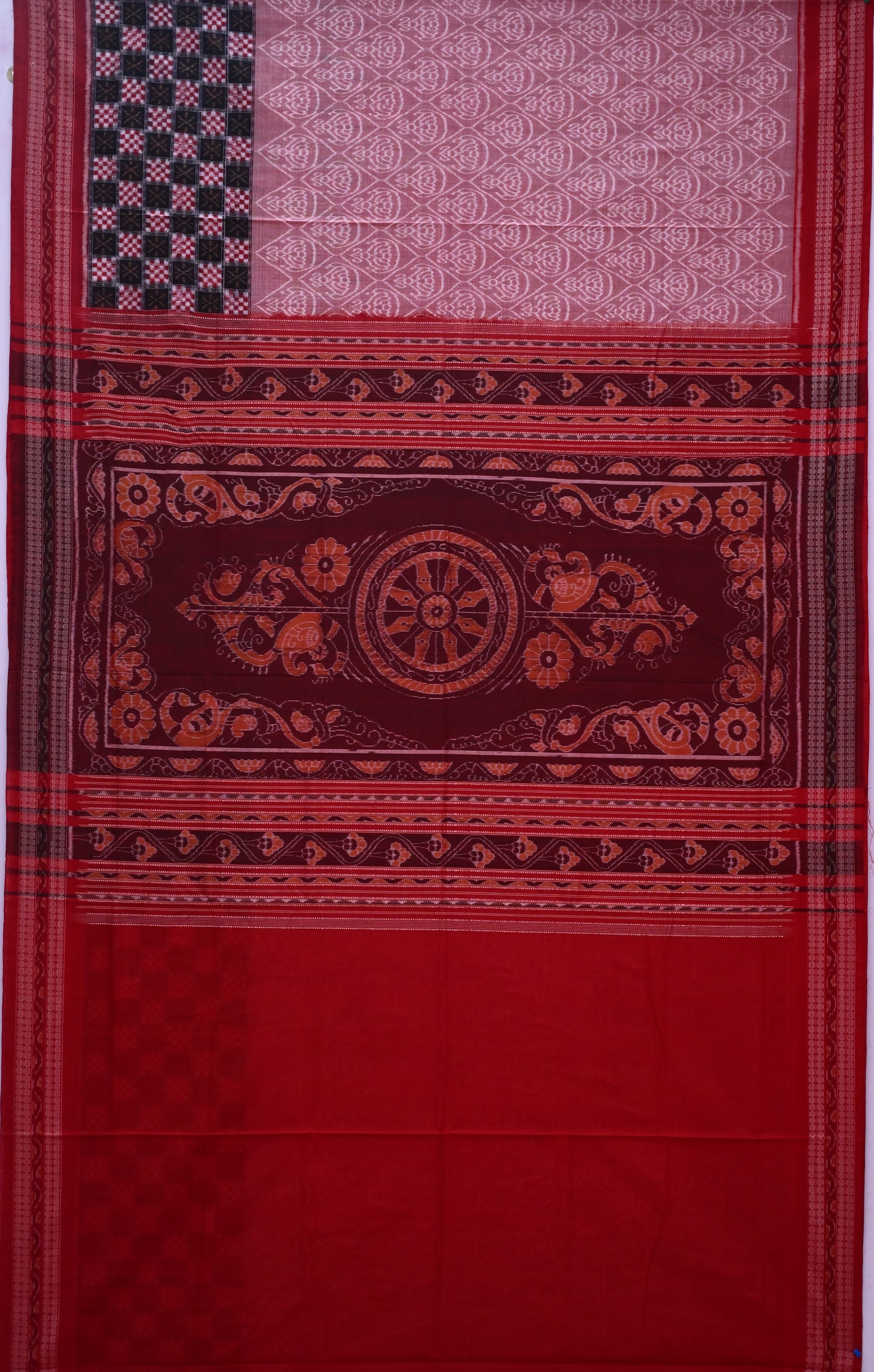 White And Dusty Rose Big Border Bandha Saree