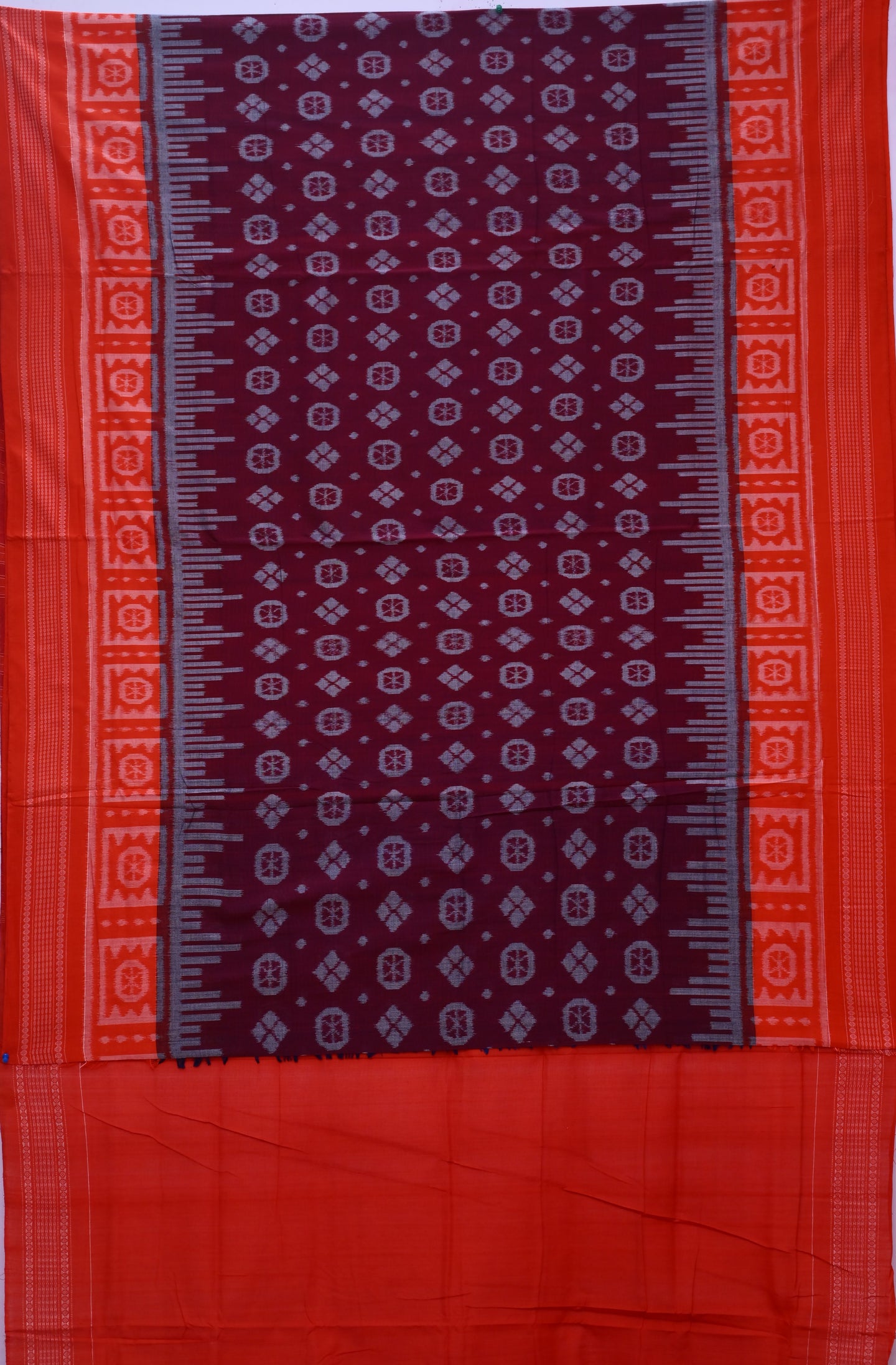 Dark Maroon Big Border Bandha Saree