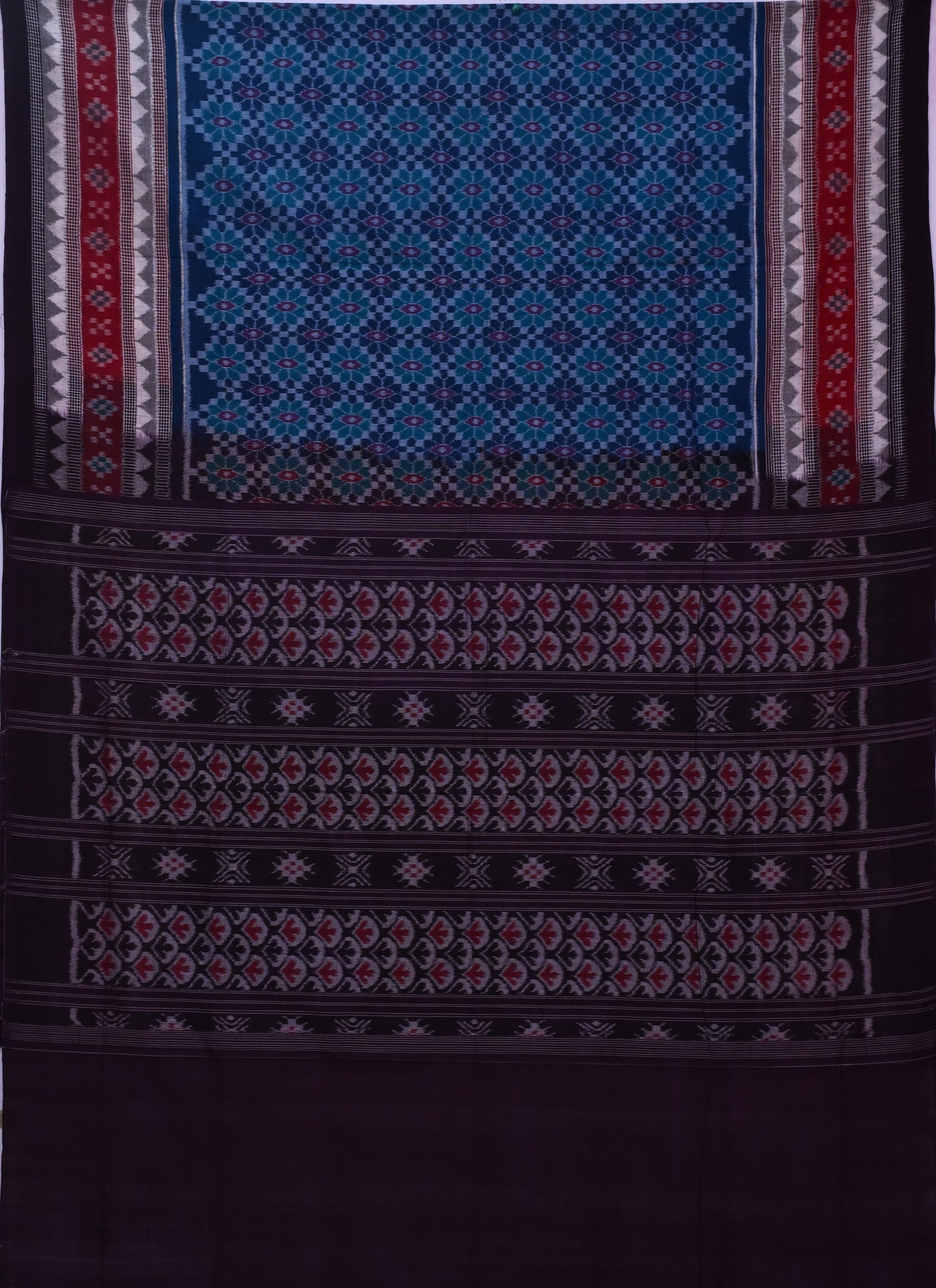 Royal Blue Double Border Bandha Saree