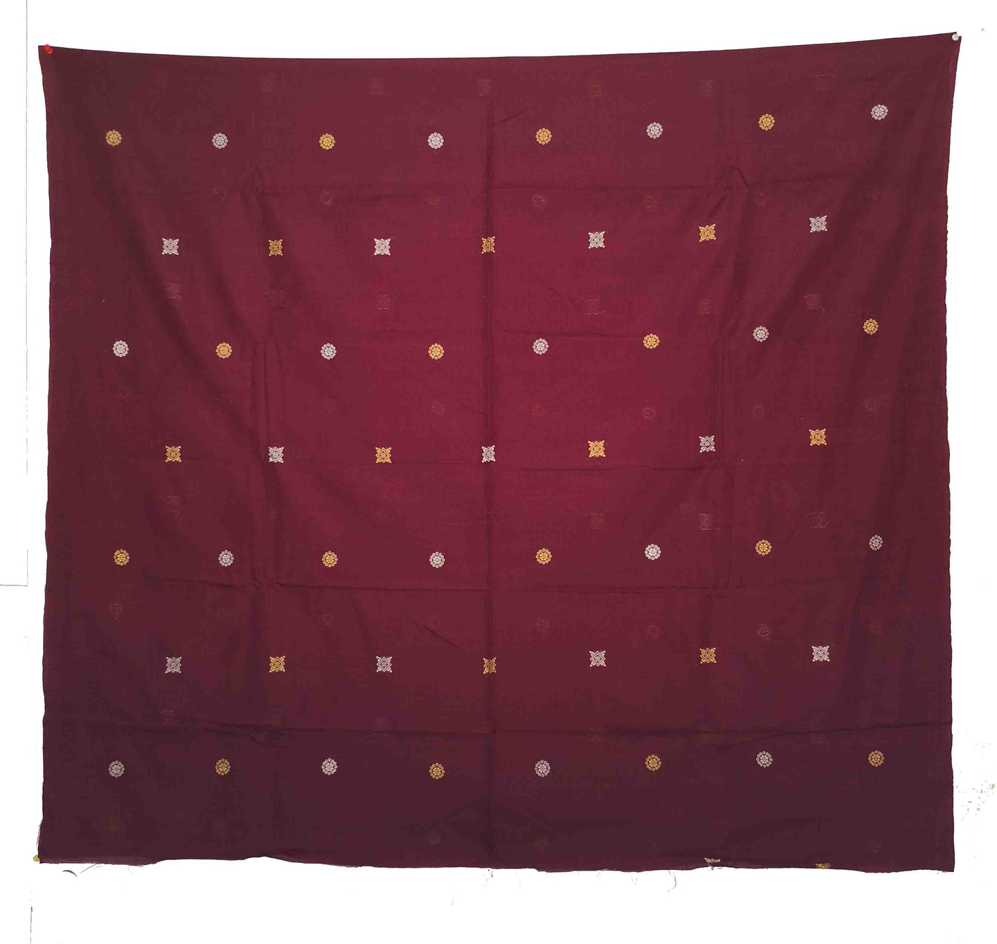 Dark Maroon,white & Yellow Bomkai Shirt/Top Piece