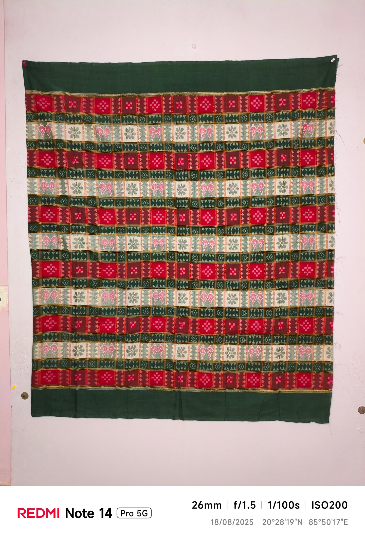 Olive Green,Red & White Bandha Pasapalli Shirt/TopPiece